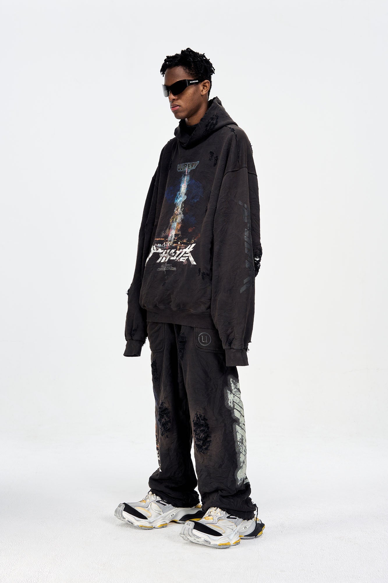 ULIPERY Distressed Glow Crinkled Hoodie-Hoodie-XS-Free Shipping Leatheretro