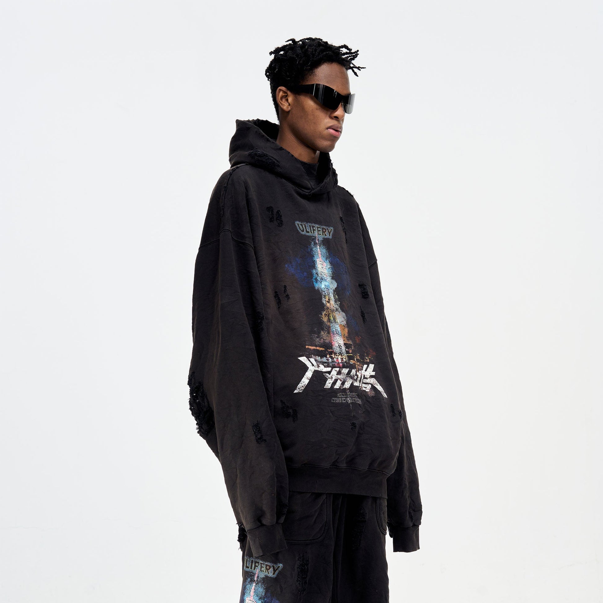 ULIPERY Distressed Glow Crinkled Hoodie-Hoodie-XS-Free Shipping Leatheretro