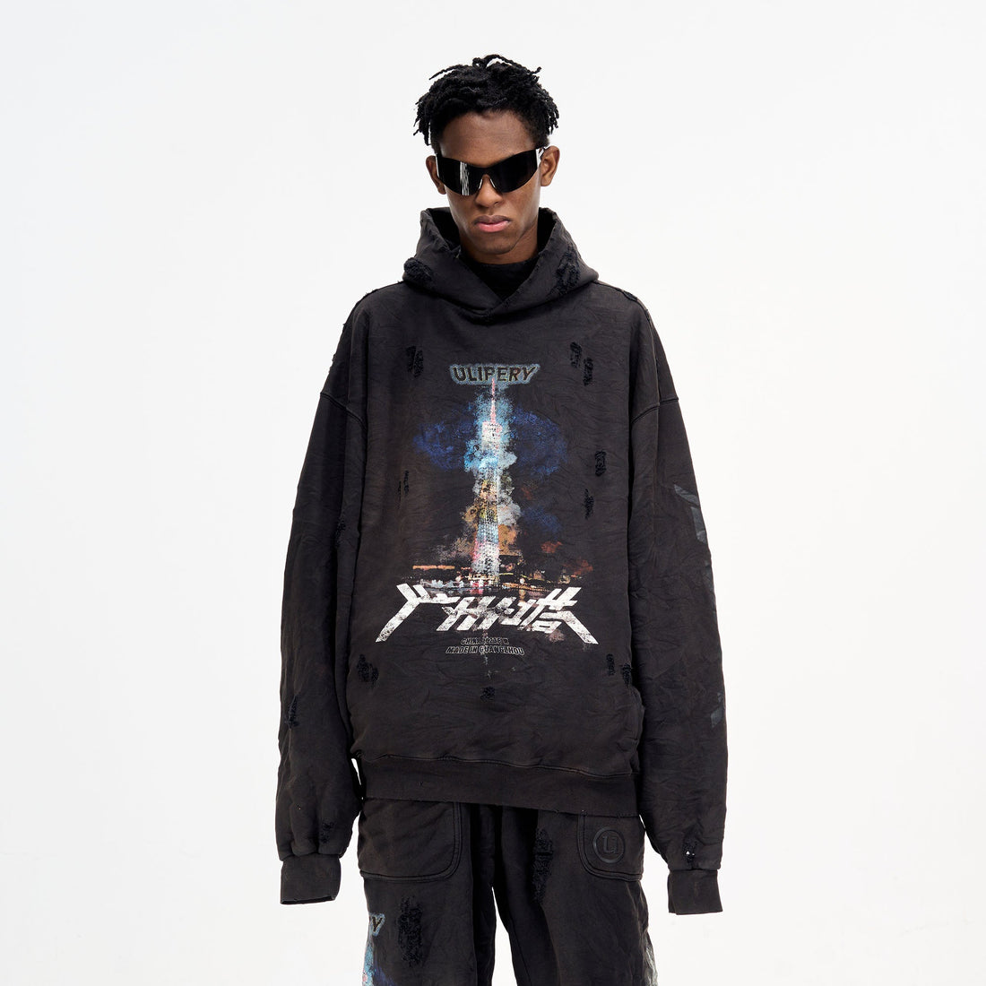 ULIPERY Distressed Glow Crinkled Hoodie-Hoodie-XS-Free Shipping Leatheretro