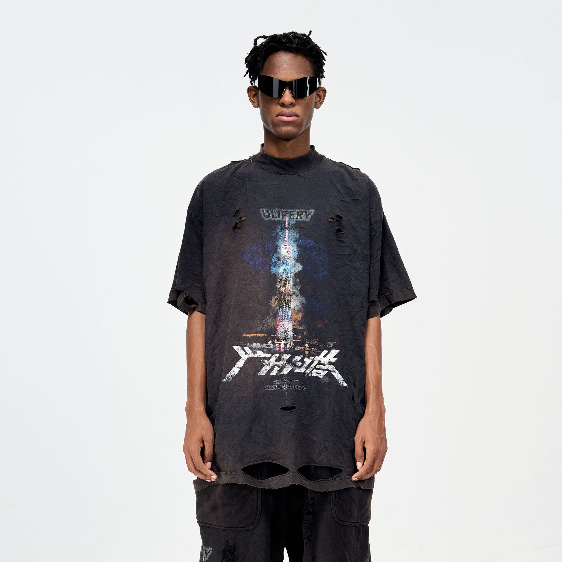 ULIPERY Distressed Glow Crinkled T-Shirt-T Shirt-XS-Free Shipping Leatheretro