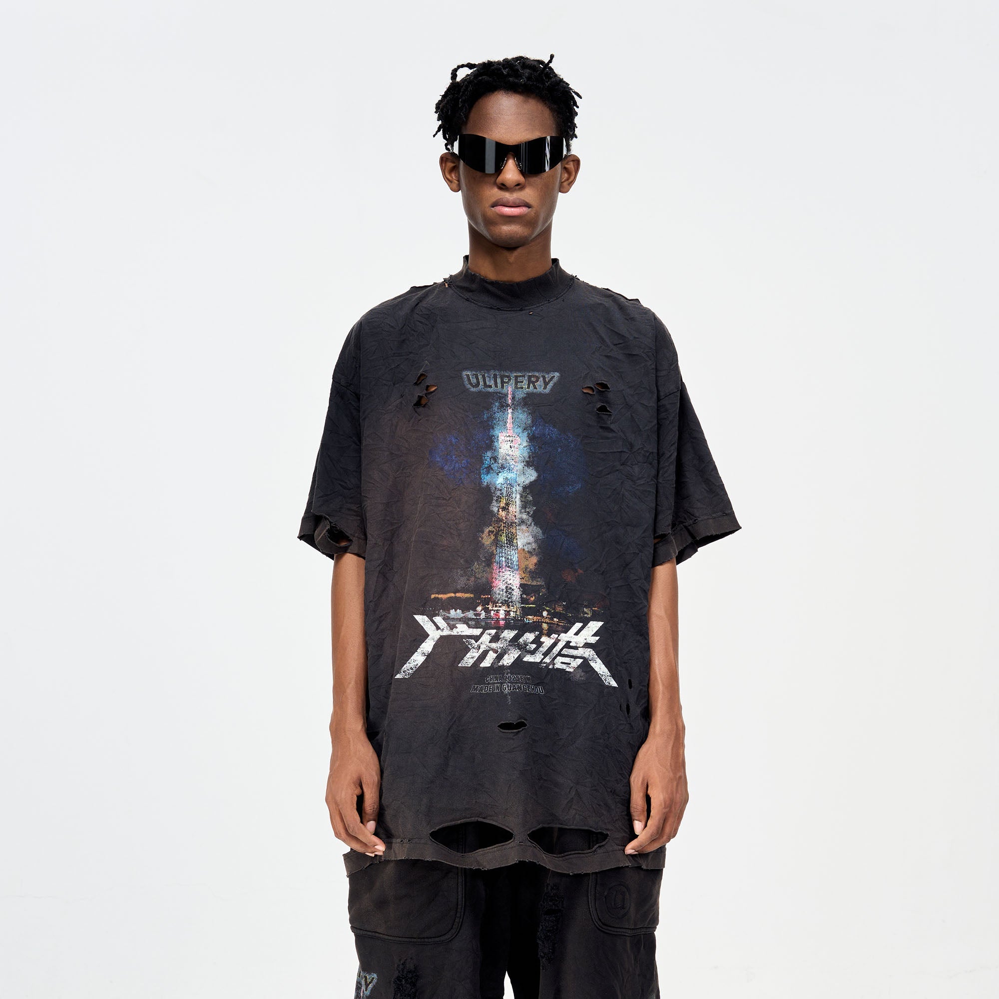 ULIPERY Distressed Glow Crinkled T-Shirt-T Shirt-XS-Free Shipping Leatheretro