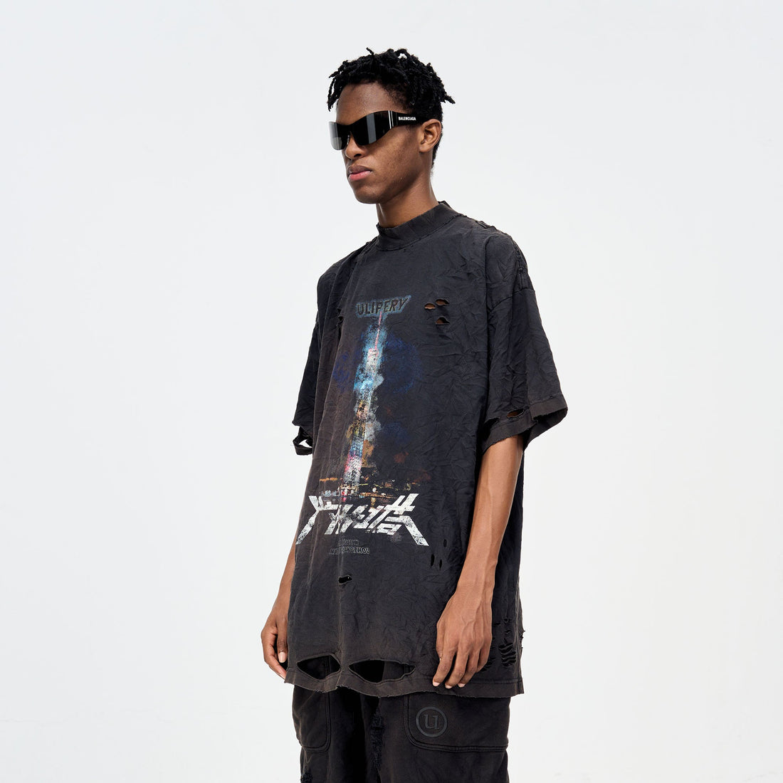 ULIPERY Distressed Glow Crinkled T-Shirt-T Shirt-XS-Free Shipping Leatheretro