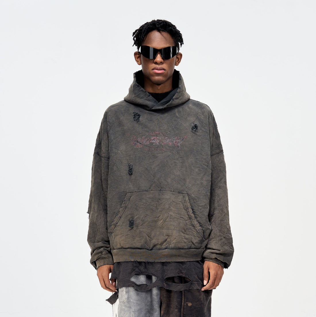 ULIPERY Dirty Fit Distressed Crinkled Hoodie Black-Hoodie-XS-Free Shipping Leatheretro