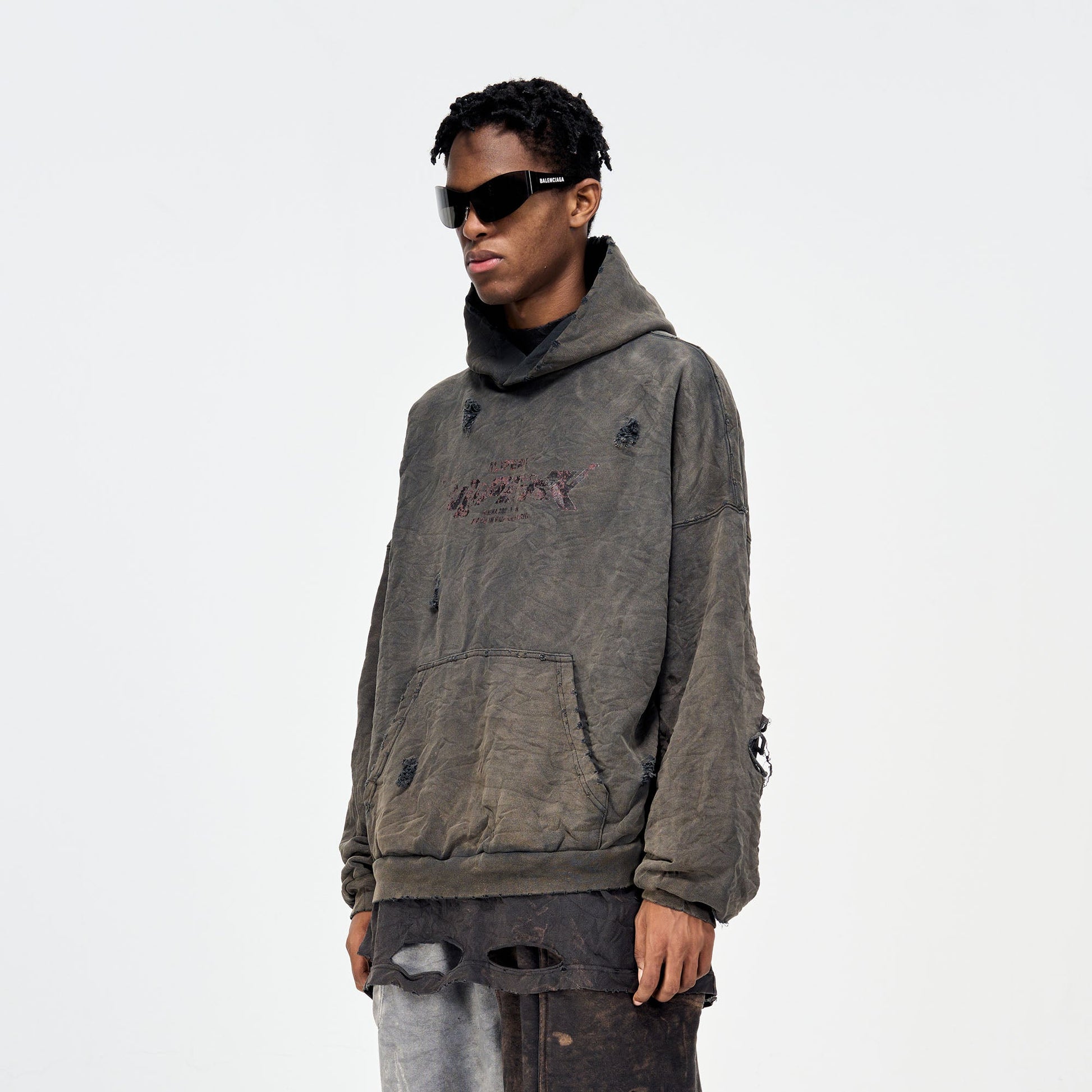 ULIPERY Dirty Fit Distressed Crinkled Hoodie Black-Hoodie-XS-Free Shipping Leatheretro