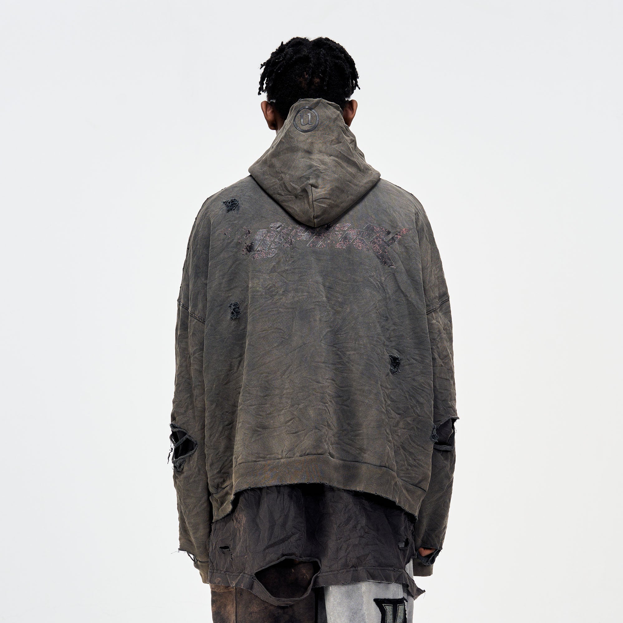 ULIPERY Dirty Fit Distressed Crinkled Hoodie Black-Hoodie-XS-Free Shipping Leatheretro