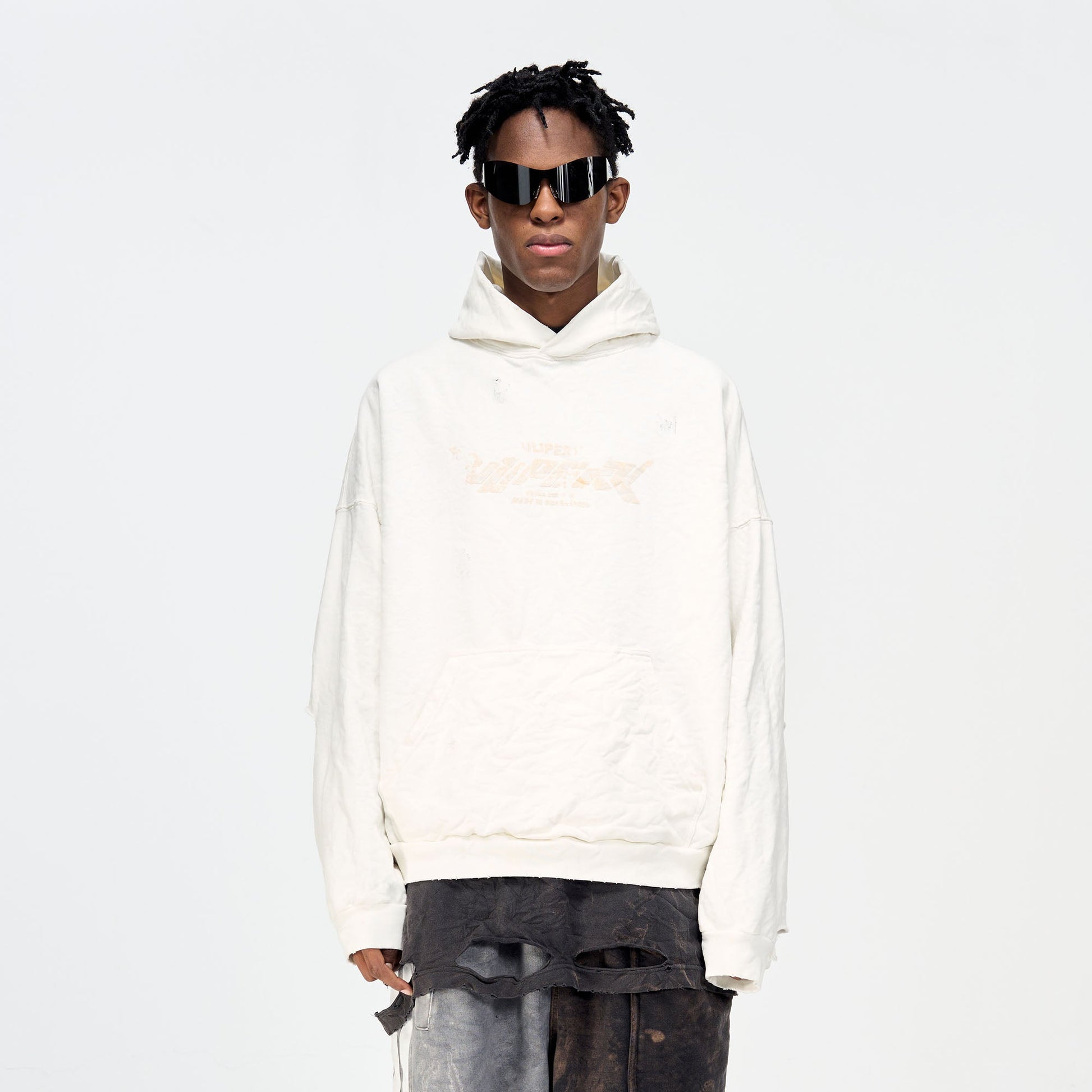 ULIPERY Dirty Fit Distressed Crinkled Hoodie White-Hoodie-XS-Free Shipping Leatheretro