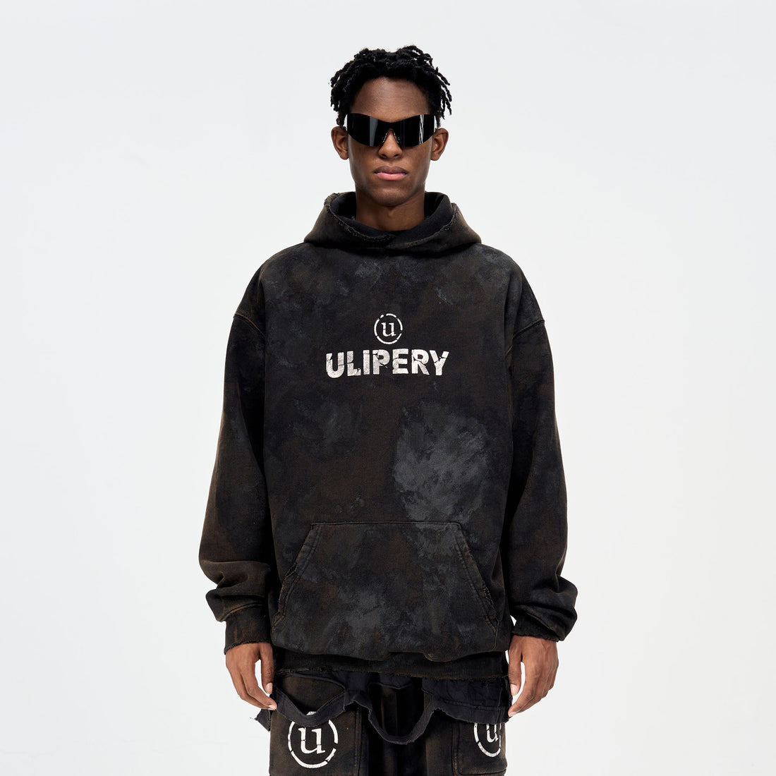 ULIPERY LOGO Mud-Wash Frayed Hoodie-Hoodie-XS (1)-Free Shipping Leatheretro