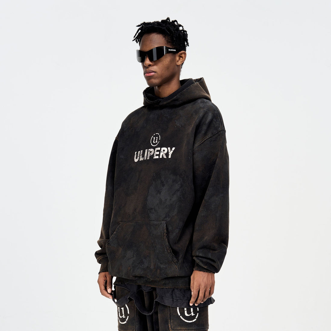 ULIPERY LOGO Mud-Wash Frayed Hoodie-Hoodie-XS (1)-Free Shipping Leatheretro