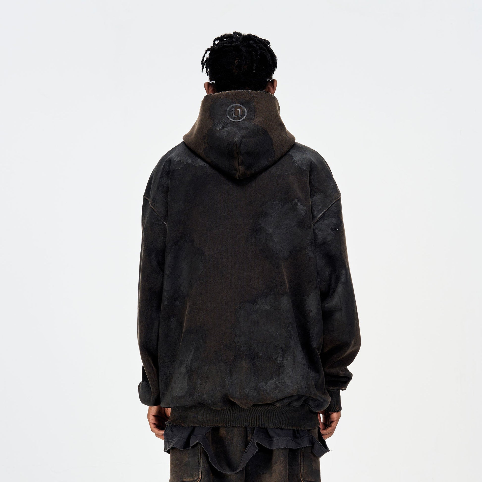 ULIPERY LOGO Mud-Wash Frayed Hoodie-Hoodie-XS (1)-Free Shipping Leatheretro
