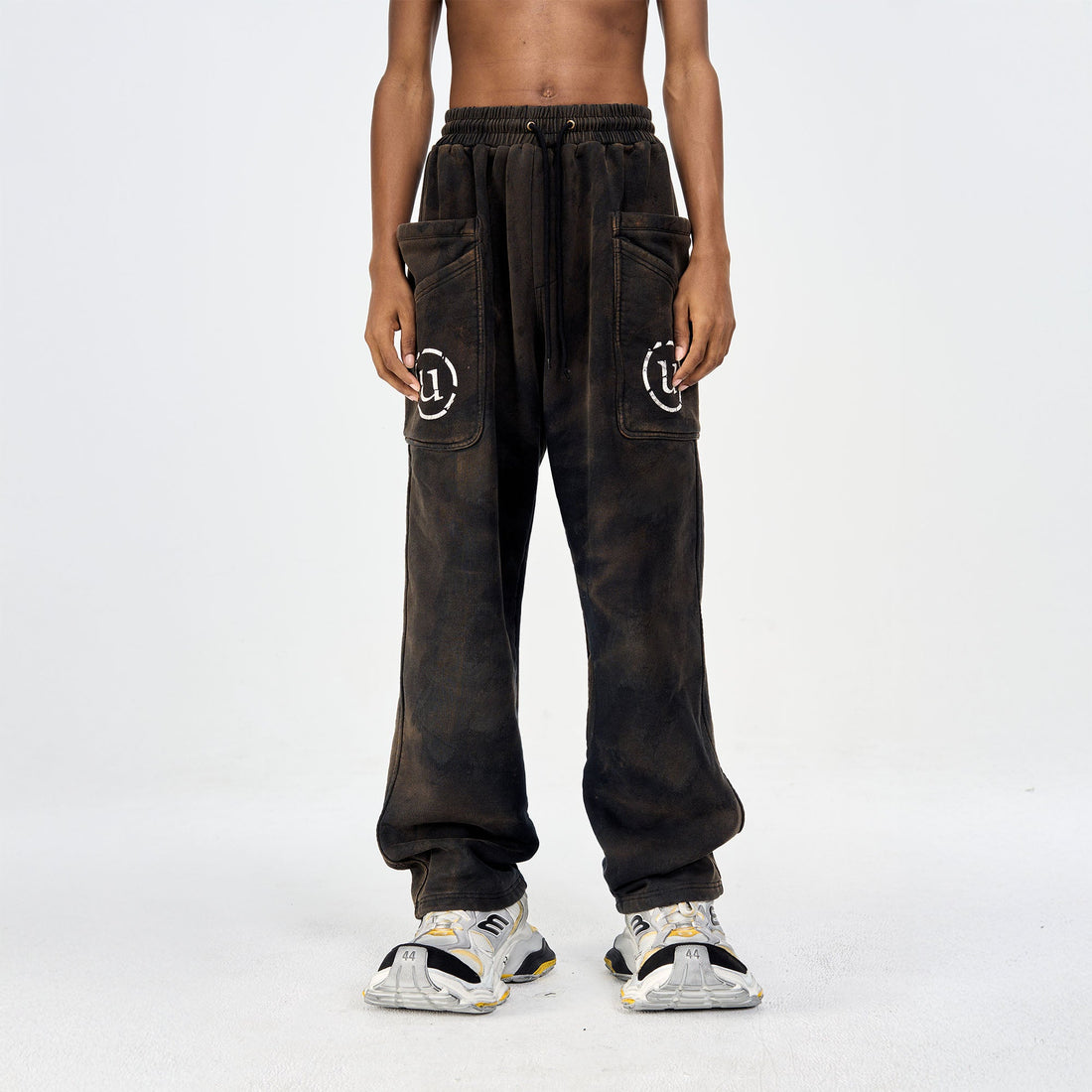 ULIPERY LOGO Mud-Wash Frayed Sweatpants-Pants-XS-Free Shipping Leatheretro