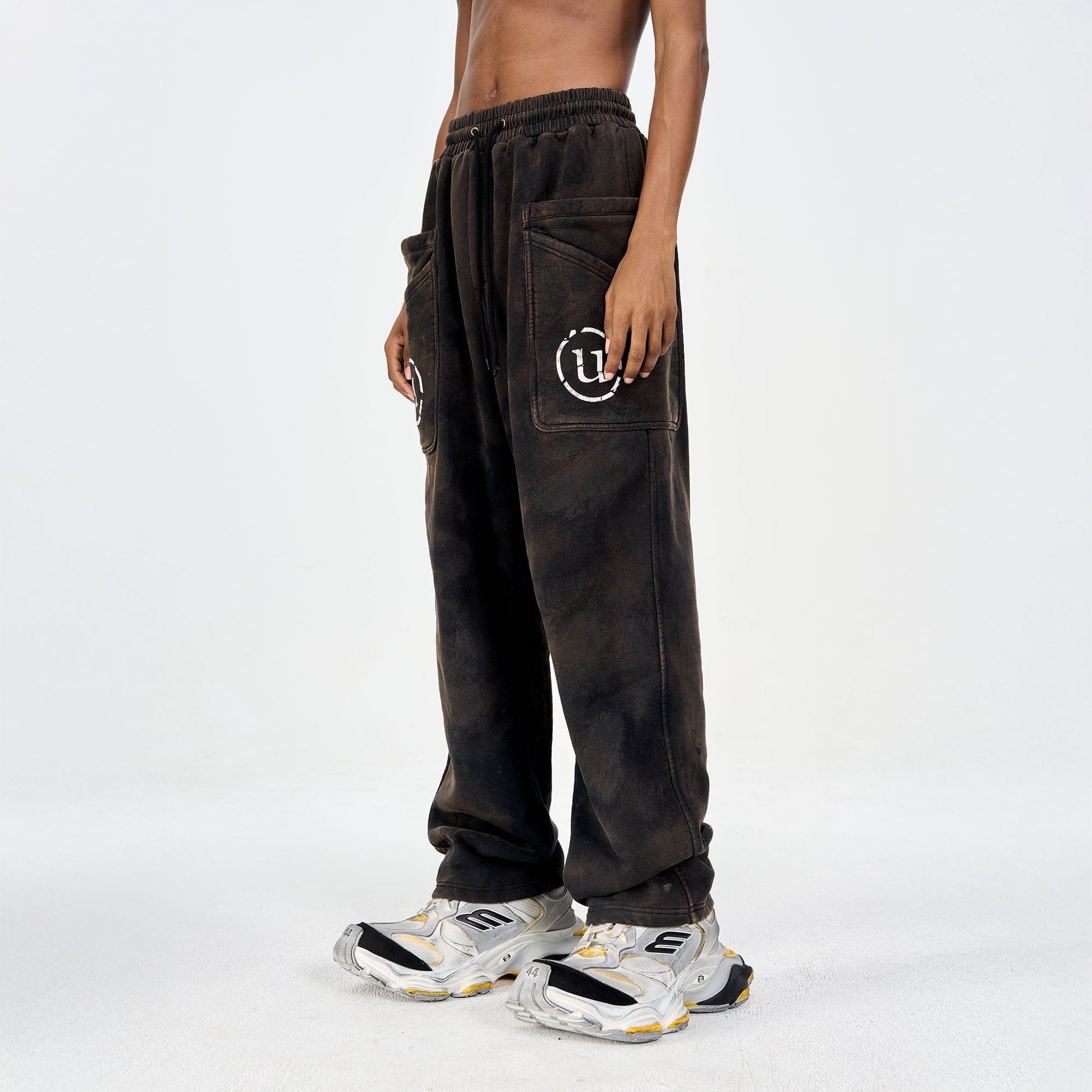 ULIPERY LOGO Mud-Wash Frayed Sweatpants-Pants-XS-Free Shipping Leatheretro