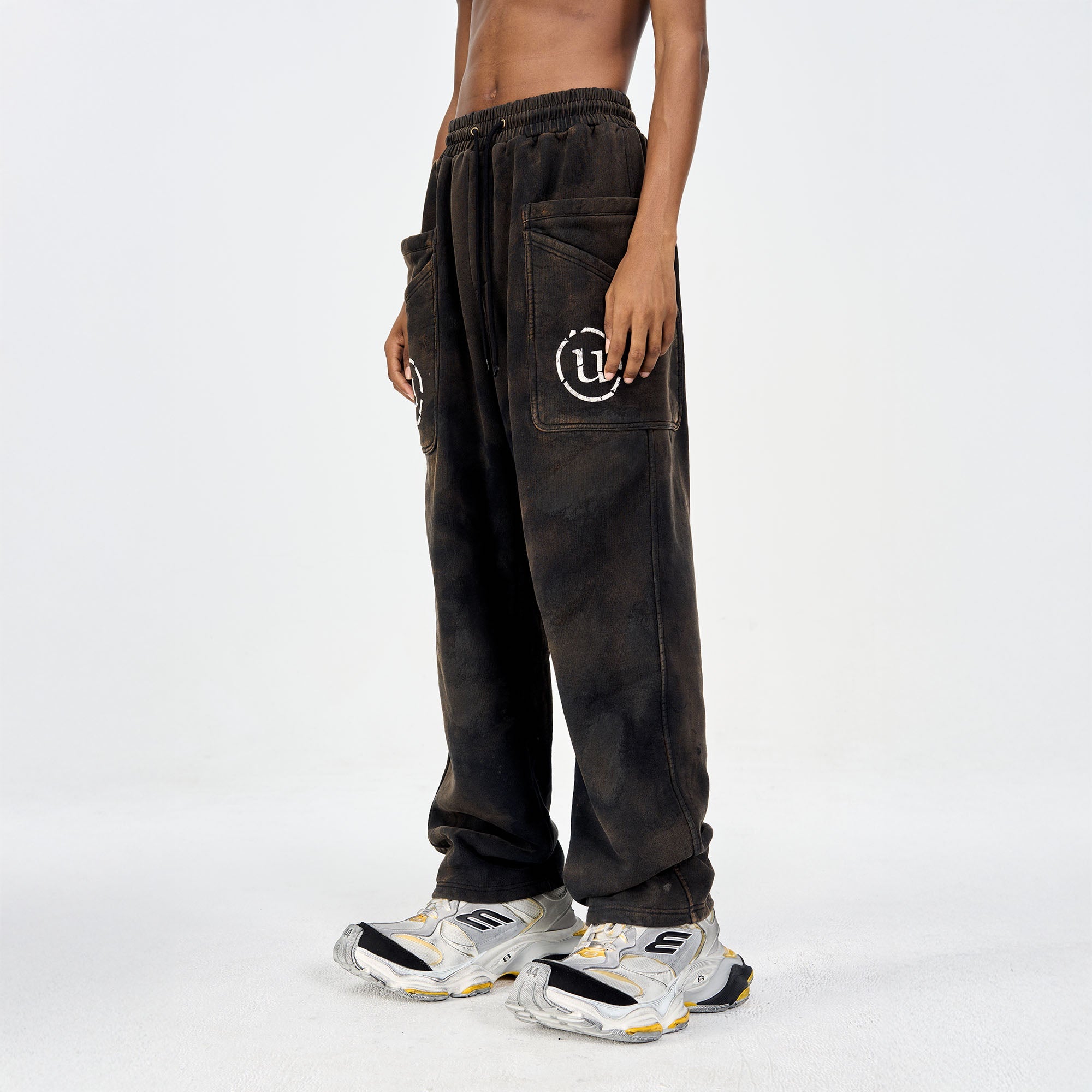 ULIPERY LOGO Mud-Wash Frayed Sweatpants-Pants-XS-Free Shipping Leatheretro