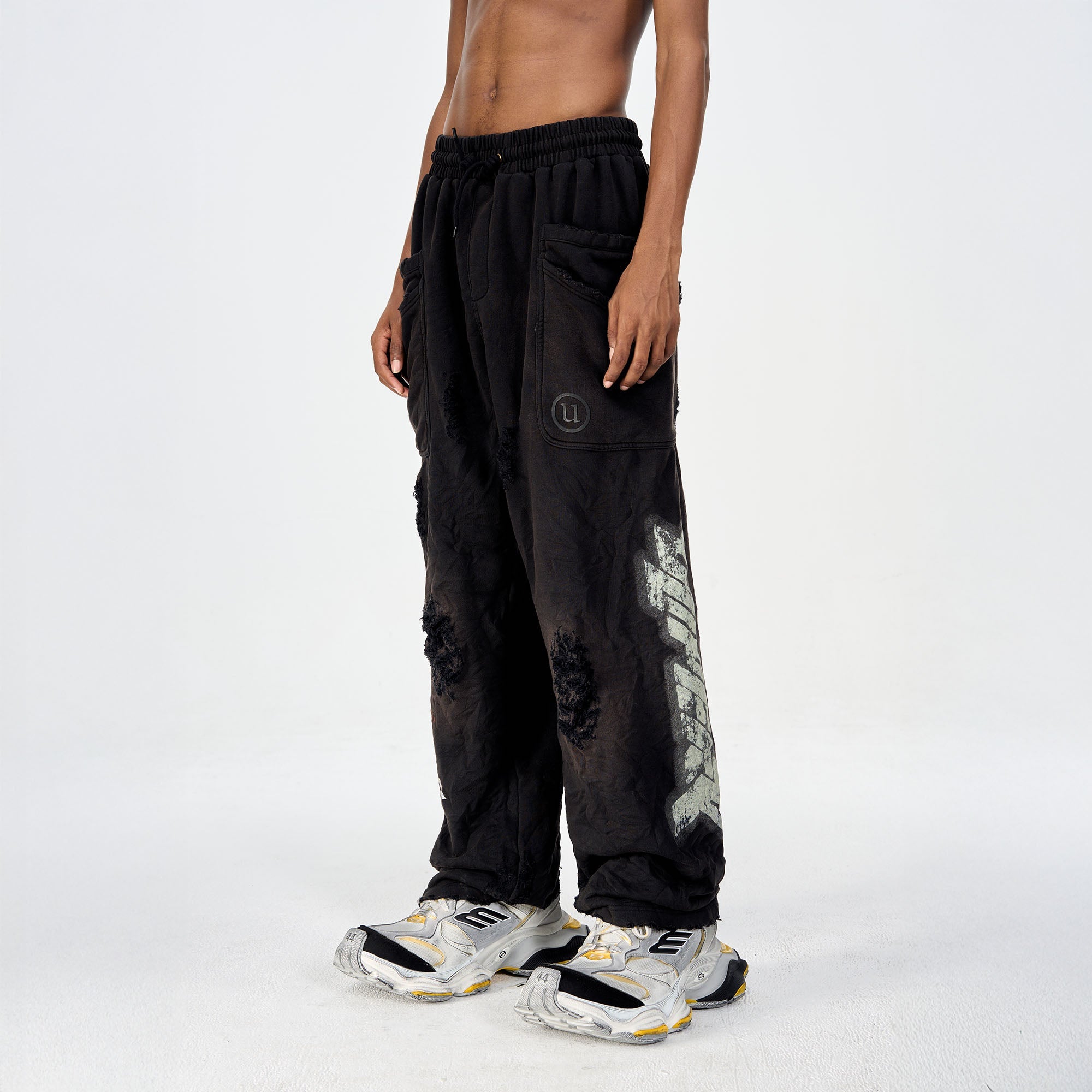 ULIPERY Distressed Glow Crinkled Sweatpants-Pants-XS-Free Shipping Leatheretro