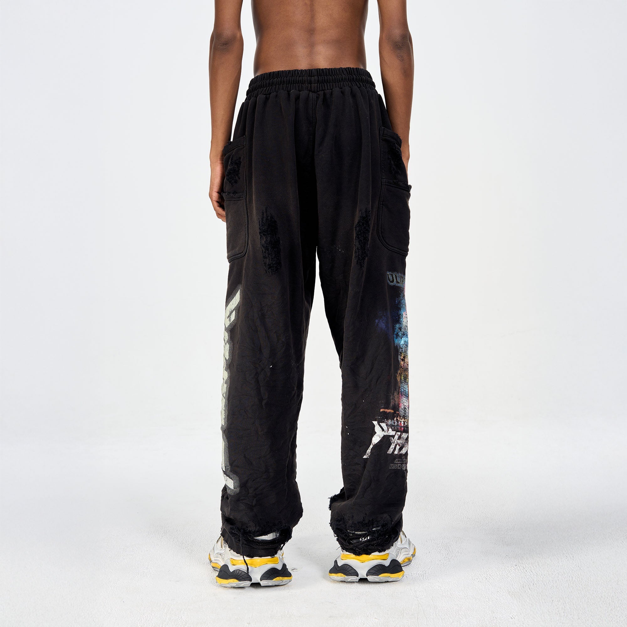 ULIPERY Distressed Glow Crinkled Sweatpants-Pants-XS-Free Shipping Leatheretro