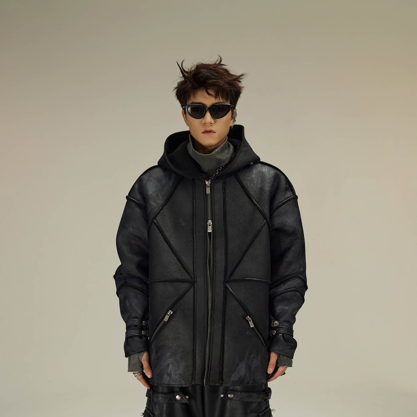 FLYERRER Geometric Paneled Faux Leather Jacket-Jacket-S-Free Shipping Leatheretro