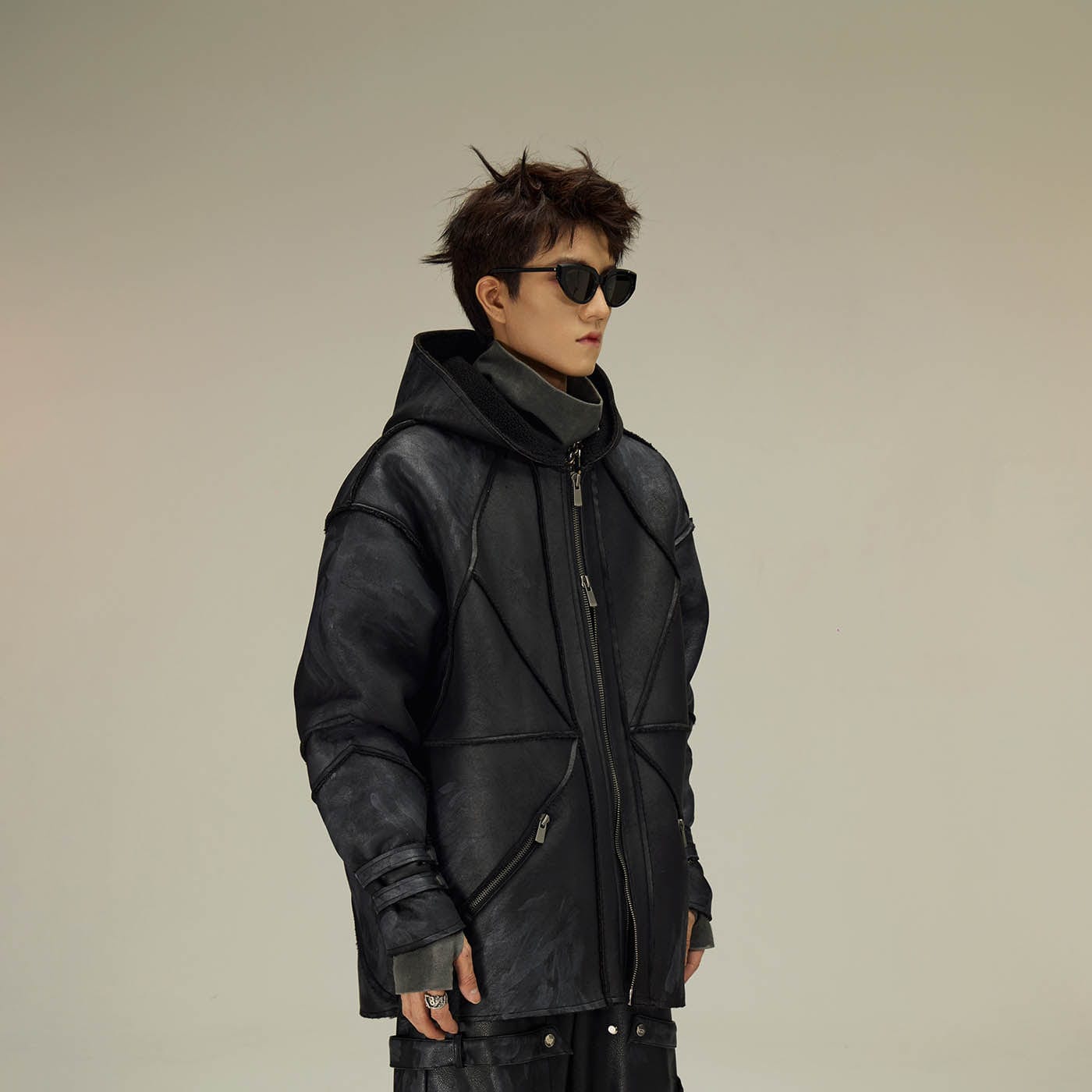 FLYERRER Geometric Paneled Faux Leather Jacket-Jacket-S-Free Shipping Leatheretro