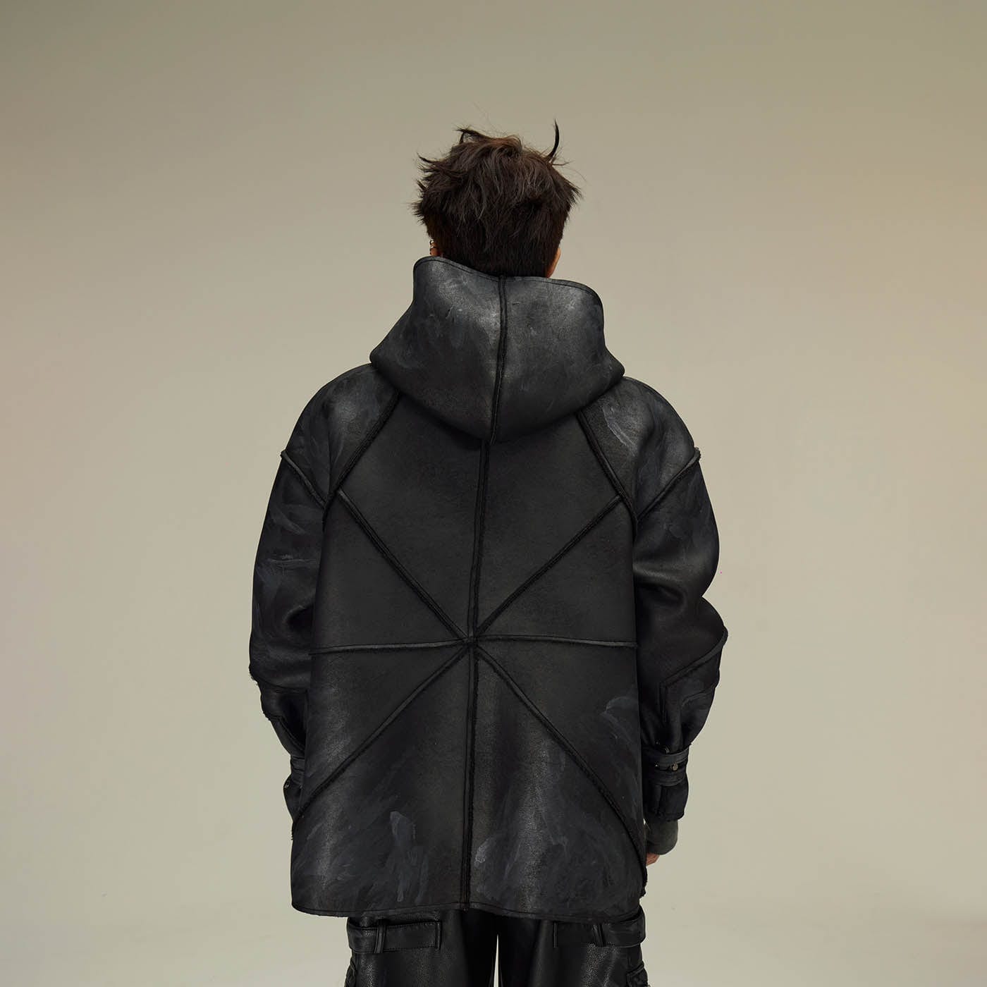 FLYERRER Geometric Paneled Faux Leather Jacket-Jacket-S-Free Shipping Leatheretro