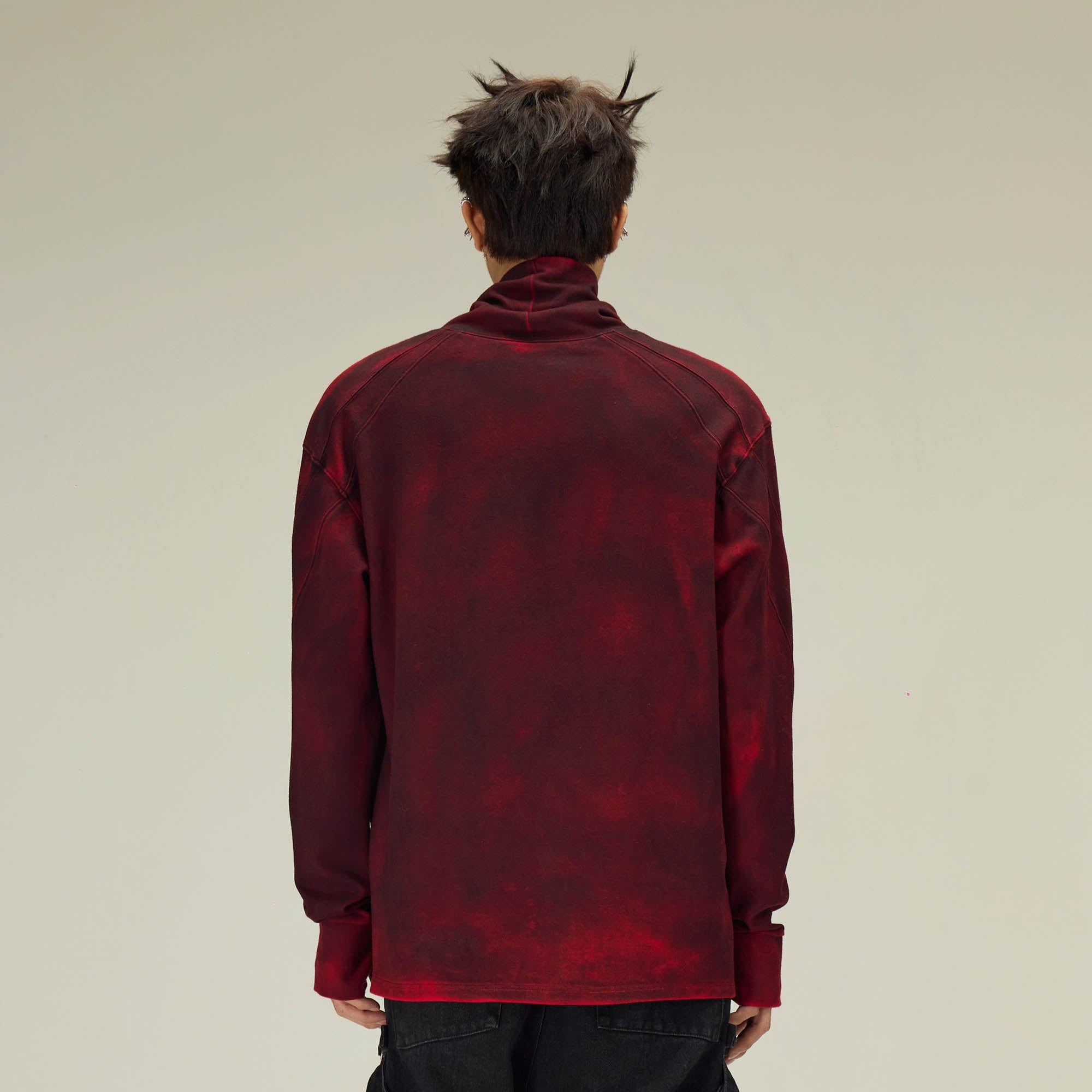 FLYERRER Distressed High-Neck Spliced Long-Sleeve Tee-L/S Tee-S-Grey-Free Shipping Leatheretro