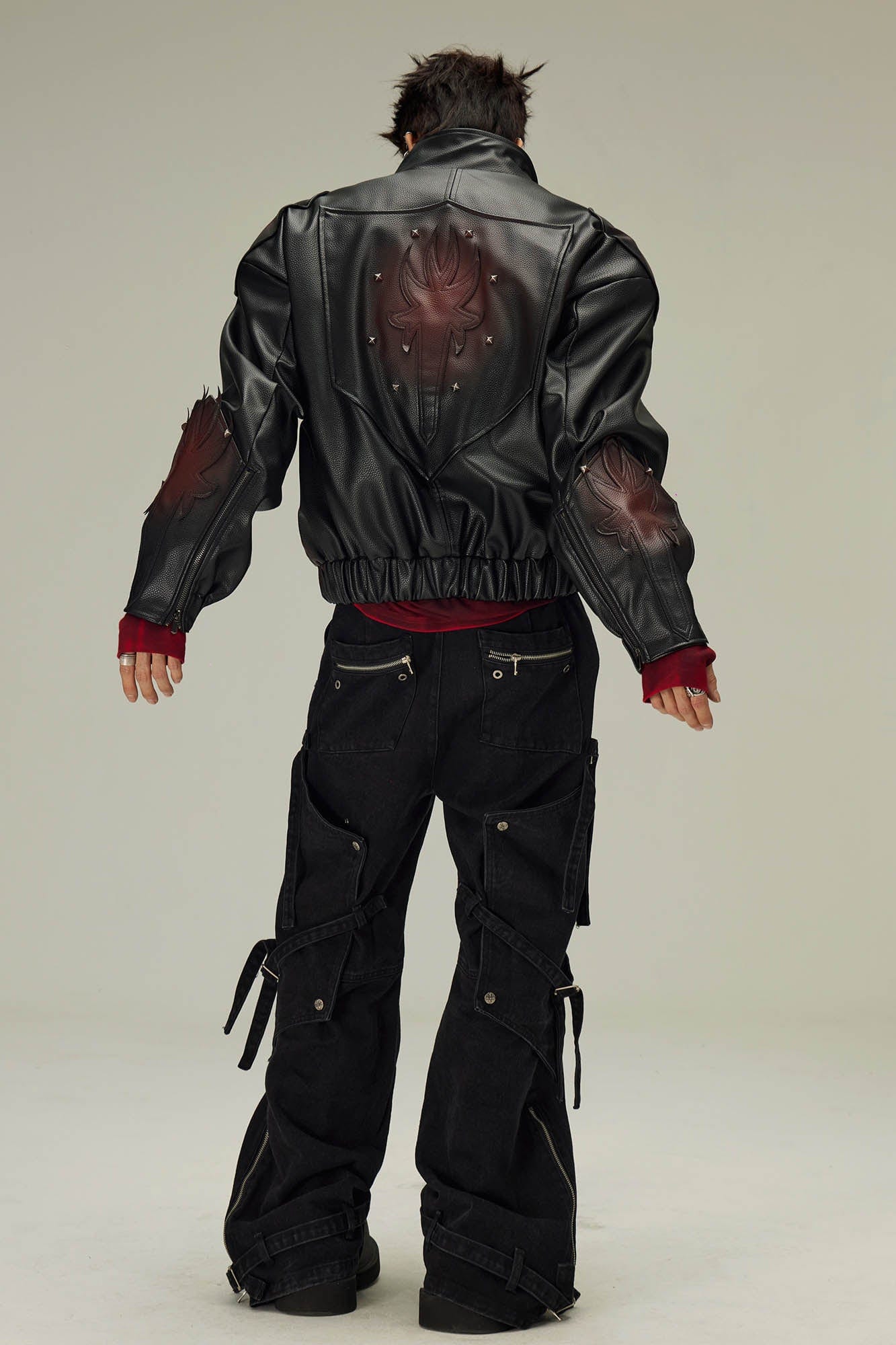 FLYERRER Flame Deconstructed Distressed Faux Leather Jacket-Jacket-S-Free Shipping Leatheretro