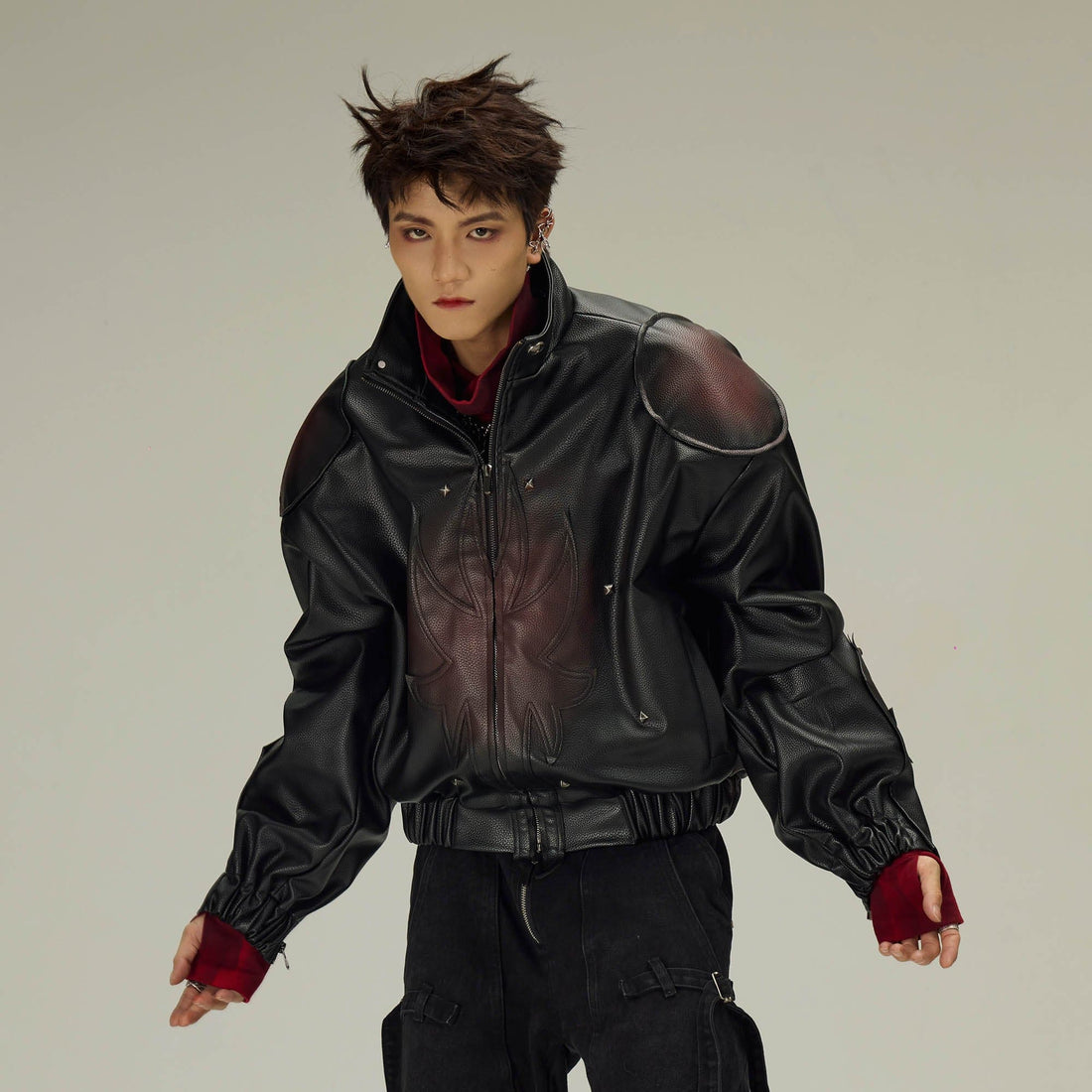 FLYERRER Flame Deconstructed Distressed Faux Leather Jacket-Jacket-S-Free Shipping Leatheretro