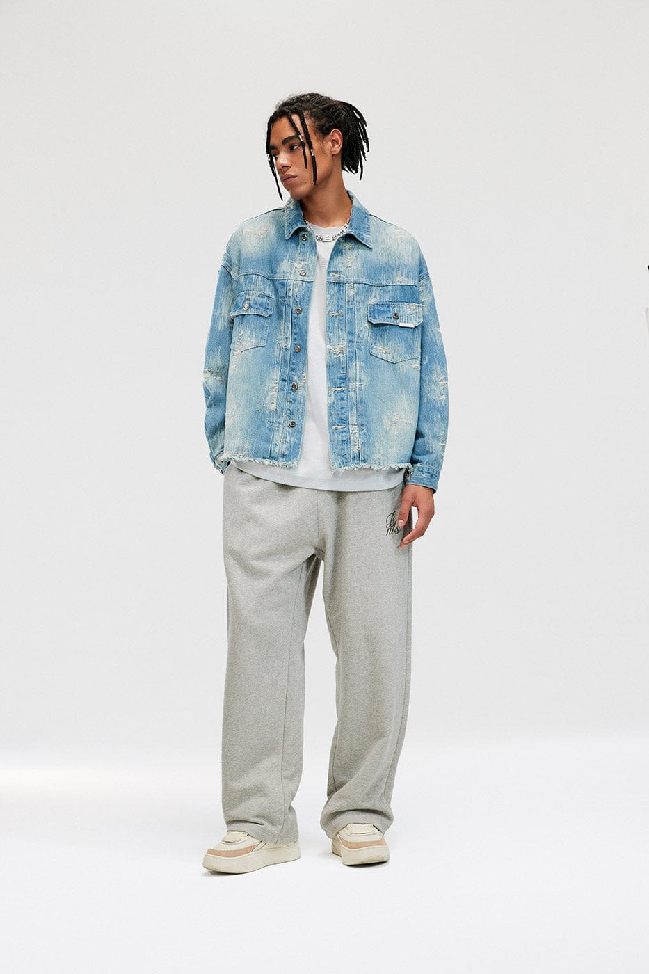 BONELESS Raw-Edge Washed Denim Jacket-Jacket-S-Free Shipping Leatheretro