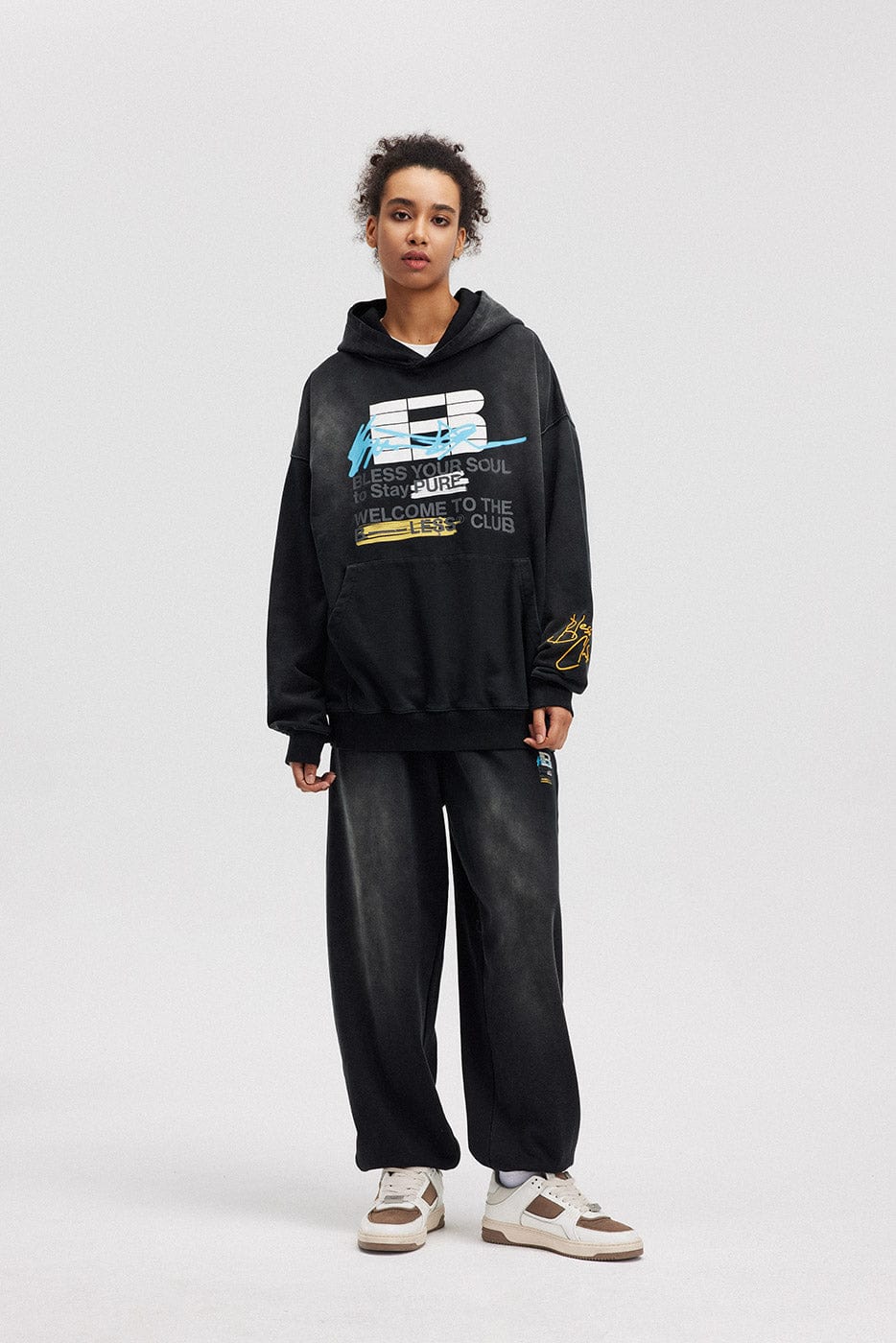 BONELESS Slogan Logo Washed Hoodie-Hoodie-S-Black-Free Shipping Leatheretro