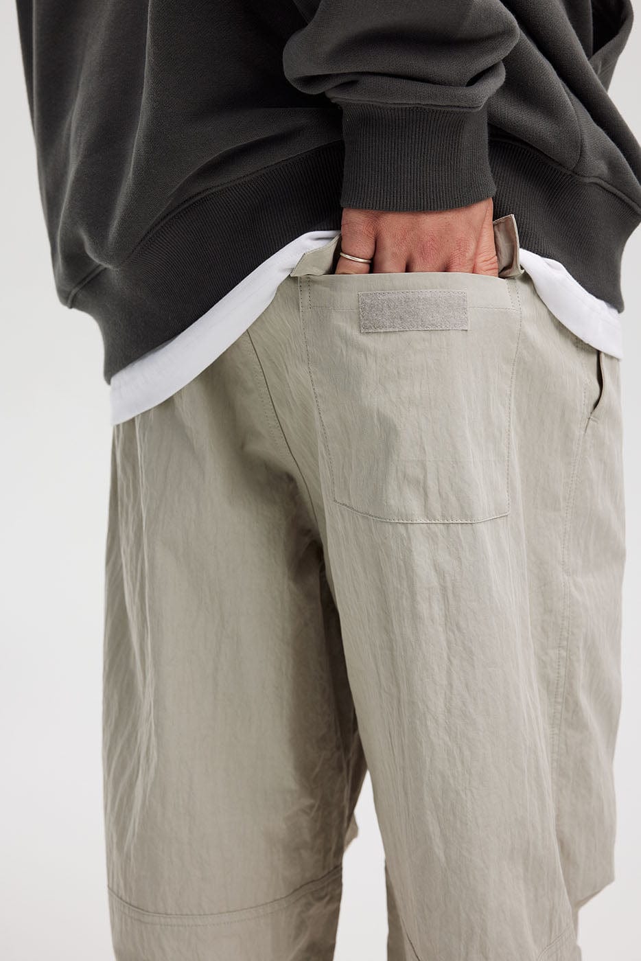 BONELESS Crinkled Drawstring Logo Pants-Pants-S-Grey-Free Shipping Leatheretro