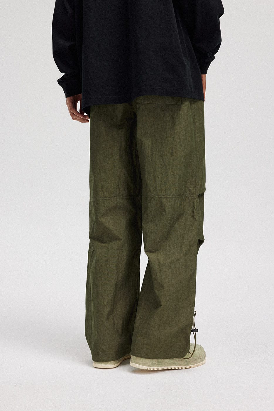 BONELESS Crinkled Drawstring Logo Pants-Pants-S-Grey-Free Shipping Leatheretro