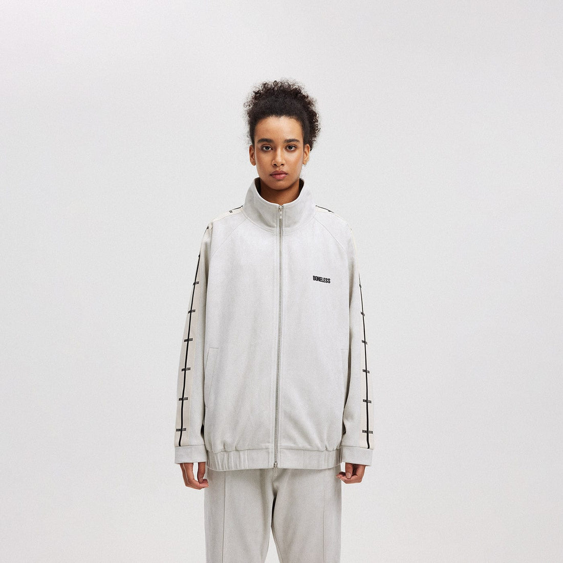 BONELESS Contrasted Striped Faux Suede Jacket-Jacket-S-Grey-Free Shipping Leatheretro