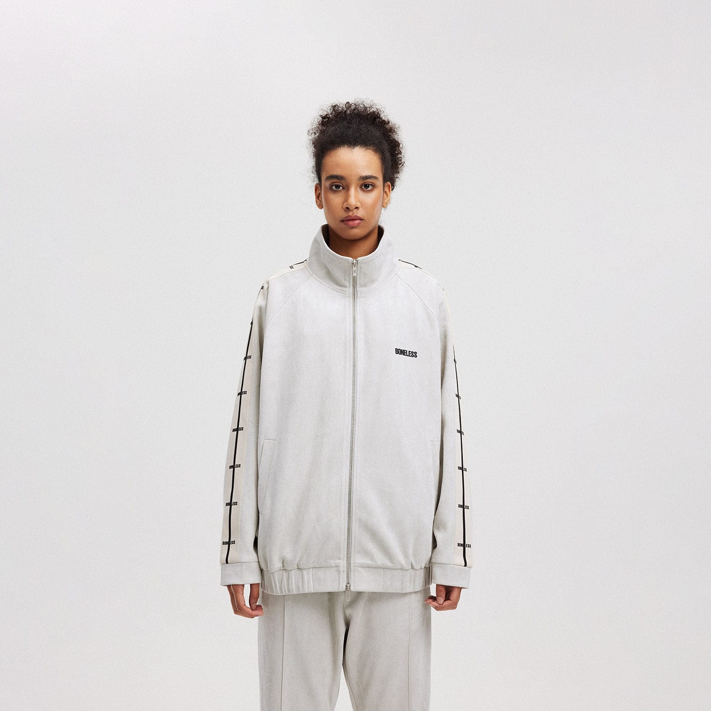 BONELESS Contrasted Striped Faux Suede Jacket-Jacket-S-Grey-Free Shipping Leatheretro