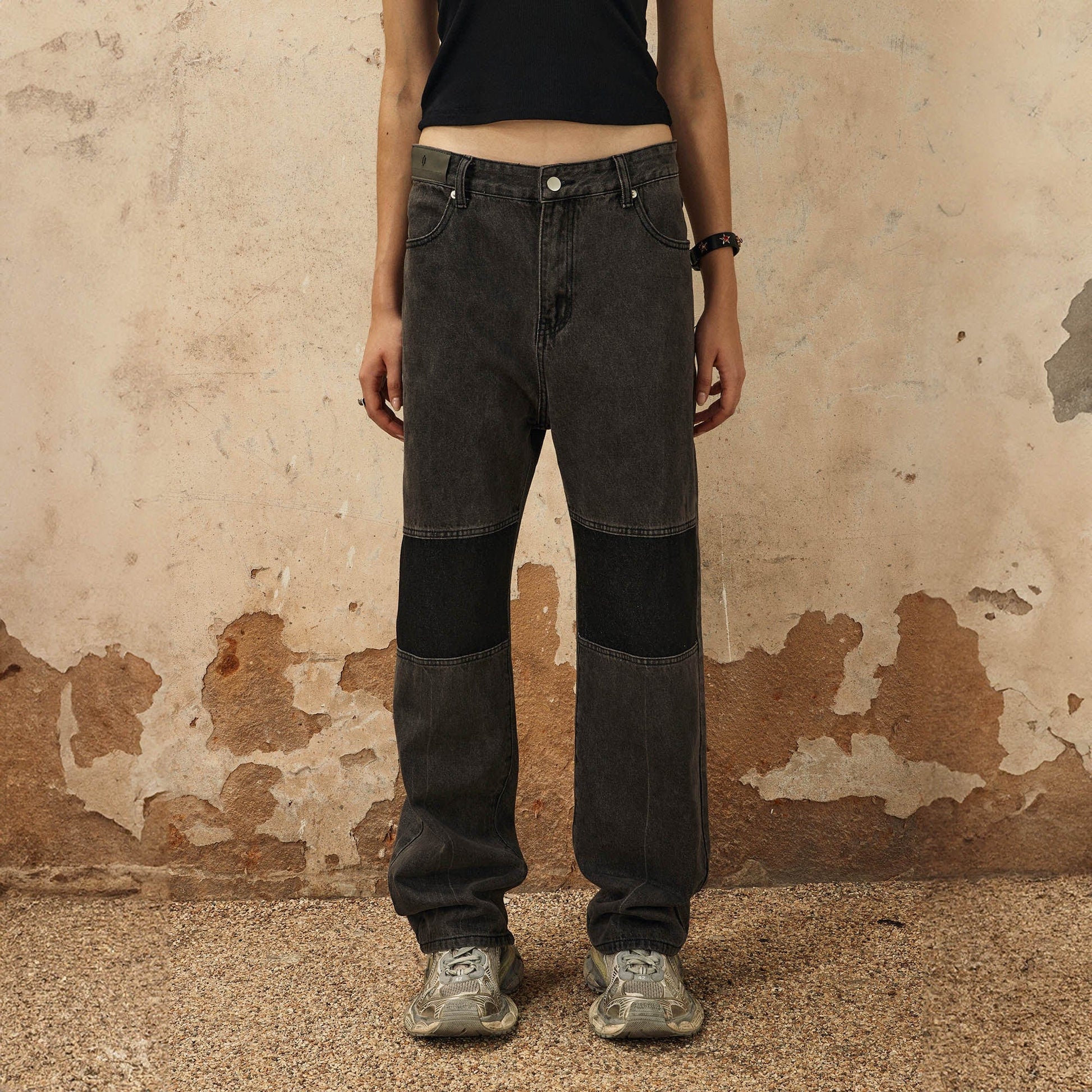 OVDY Spliced Knees Straight-Leg Jeans-Jeans-S-Free Shipping Leatheretro