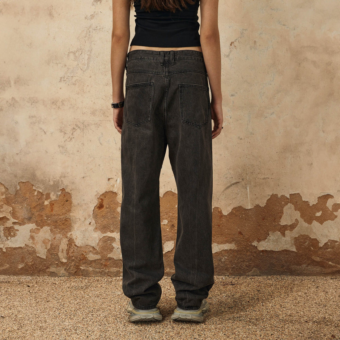 OVDY Spliced Knees Straight-Leg Jeans-Jeans-S-Free Shipping Leatheretro