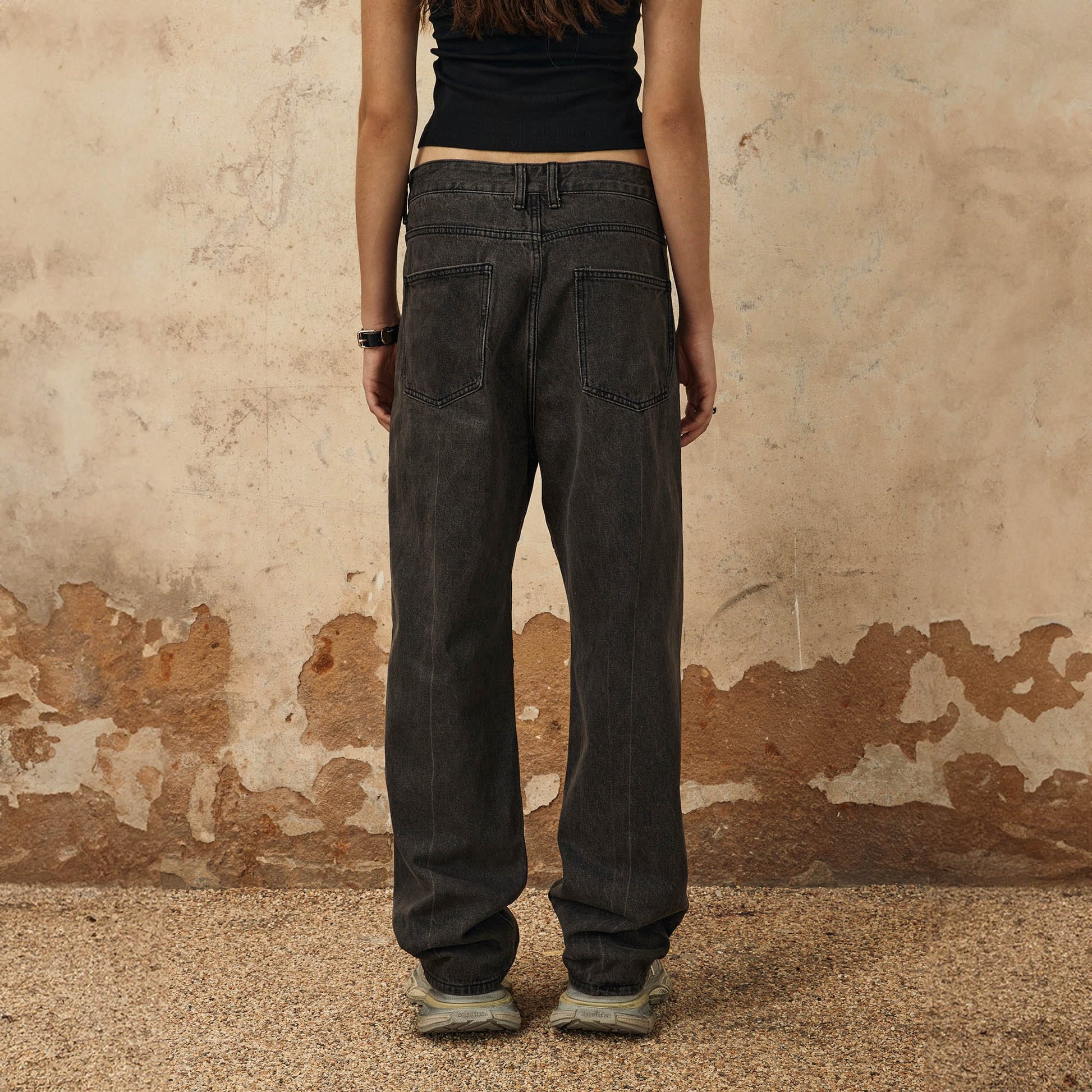 OVDY Spliced Knees Straight-Leg Jeans-Jeans-S-Free Shipping Leatheretro