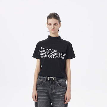 ARTIFICIAL WORLD Slogan Mock Neck T-Shirt-T Shirt-XS-Black-Free Shipping Leatheretro