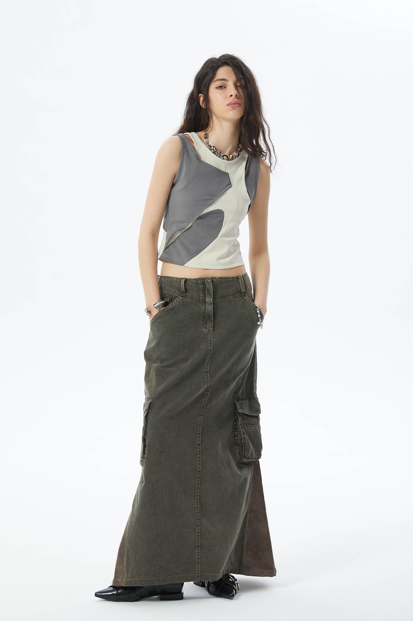 ERROR CODE ROBOT Asymmetrical Contrast Layered Tank Top-Tank Top-XS-Free Shipping Leatheretro