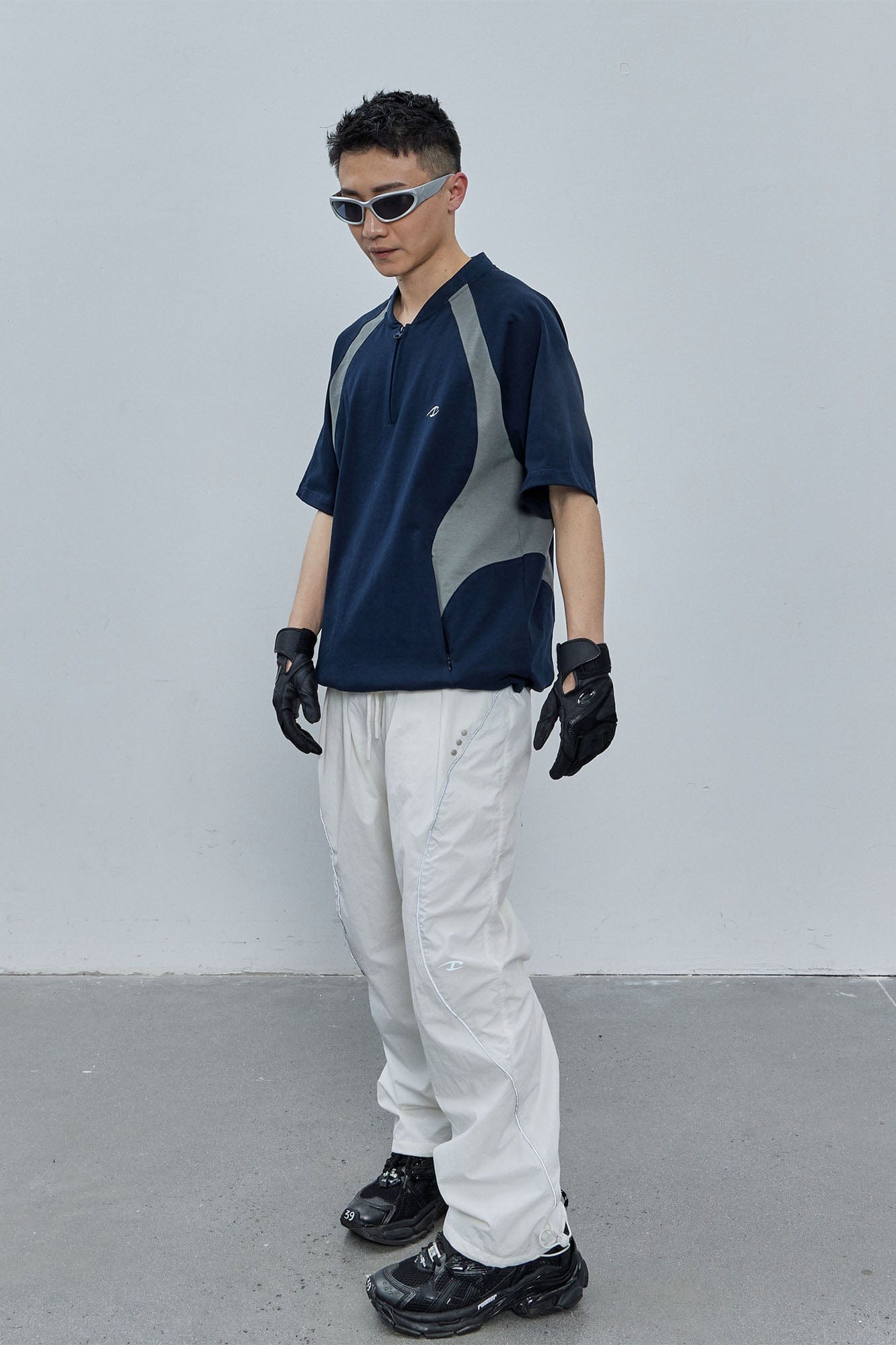 CATSSTAC Contrast Panel Half-Zip Oversized T-Shirt-T Shirt-M-Free Shipping Leatheretro