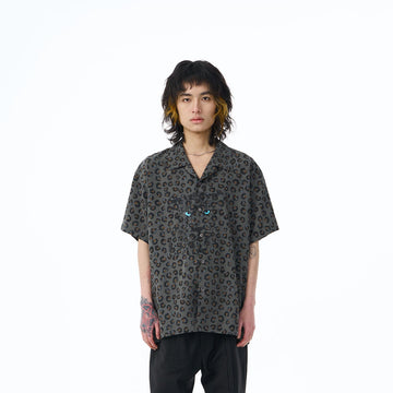 EPIC POETRY Leopard Face Half Shirt Grey-Half shirt-S-Free Shipping Leatheretro