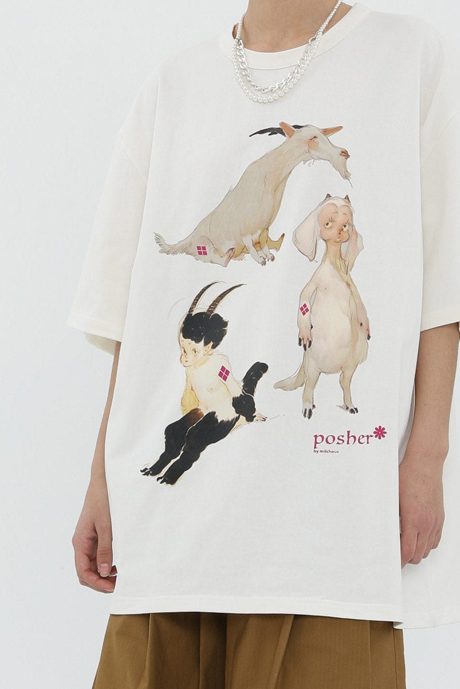 MIICHOUS Cartoon Goat T-Shirt-T Shirt-S-White-Free Shipping Leatheretro