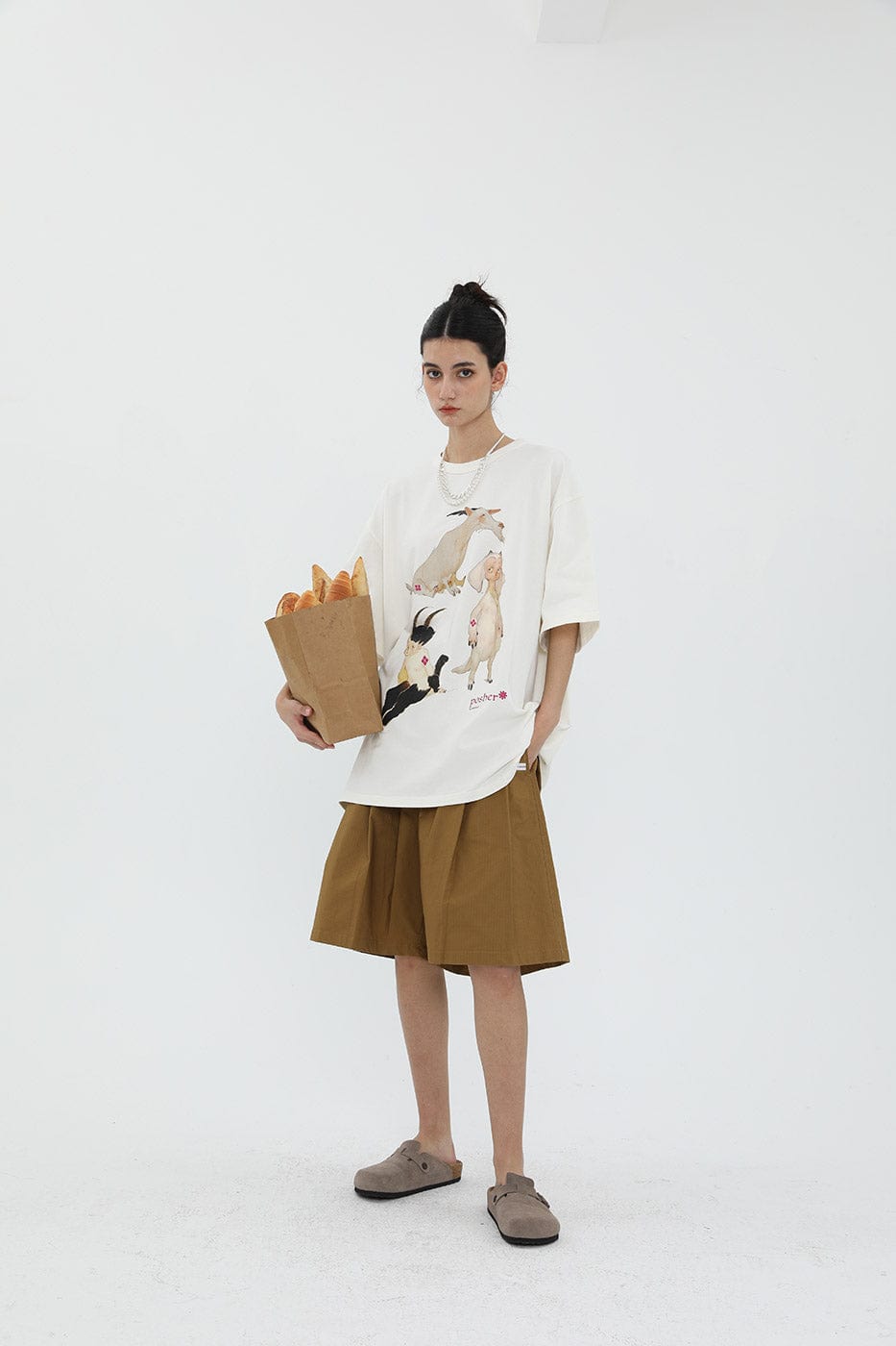 MIICHOUS Cartoon Goat T-Shirt-T Shirt-S-White-Free Shipping Leatheretro