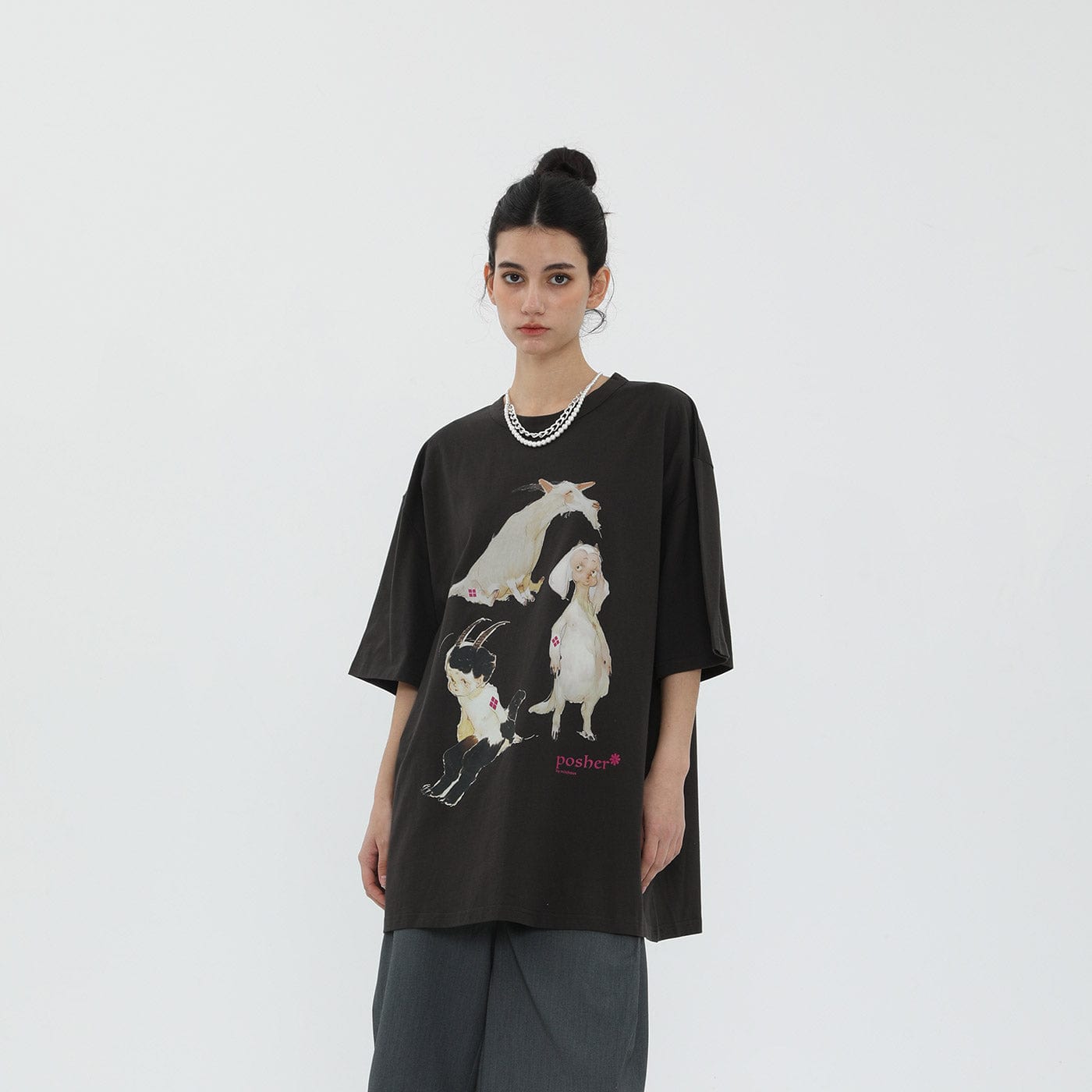 MIICHOUS Cartoon Goat T-Shirt-T Shirt-S-Black-Free Shipping Leatheretro