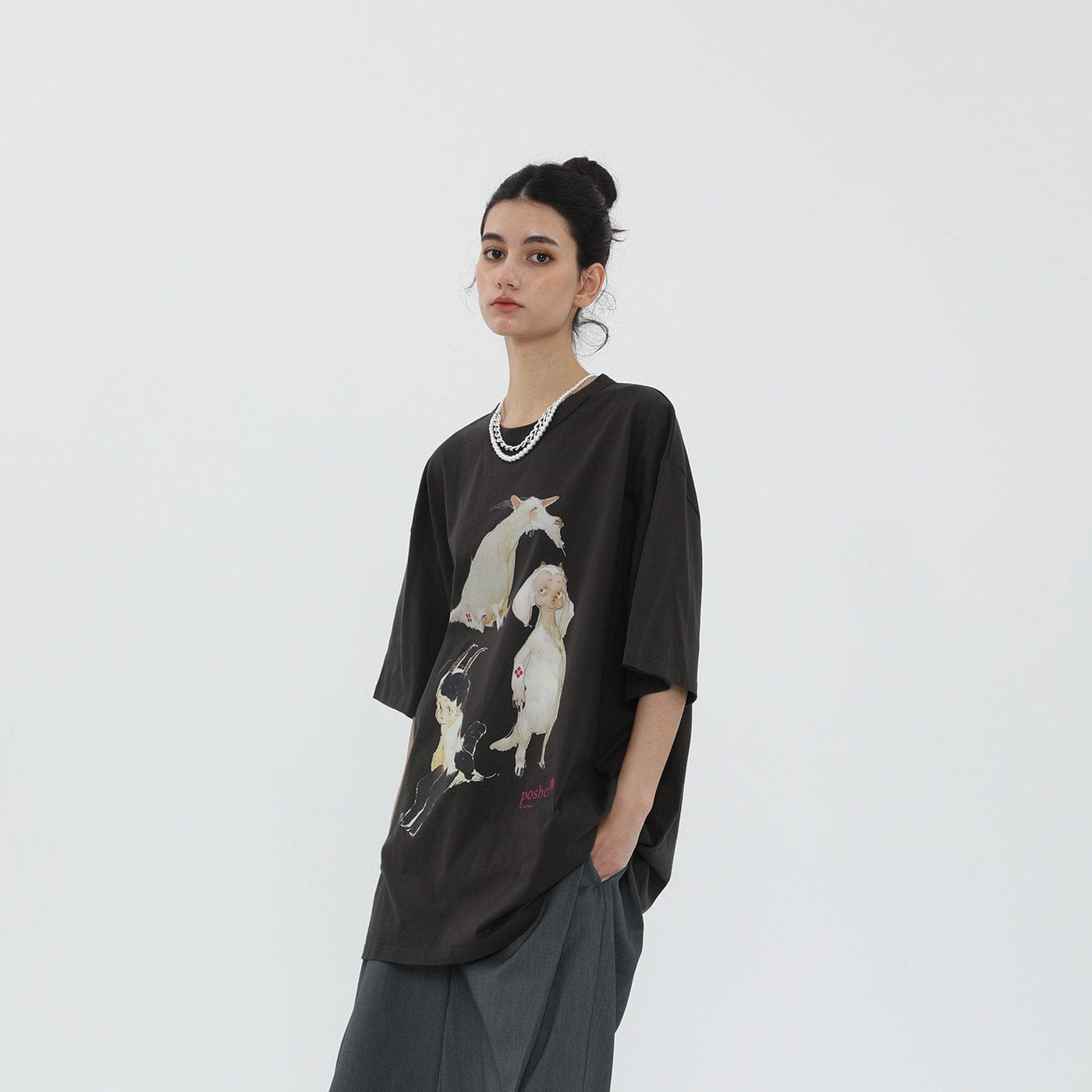 MIICHOUS Cartoon Goat T-Shirt-T Shirt-S-White-Free Shipping Leatheretro