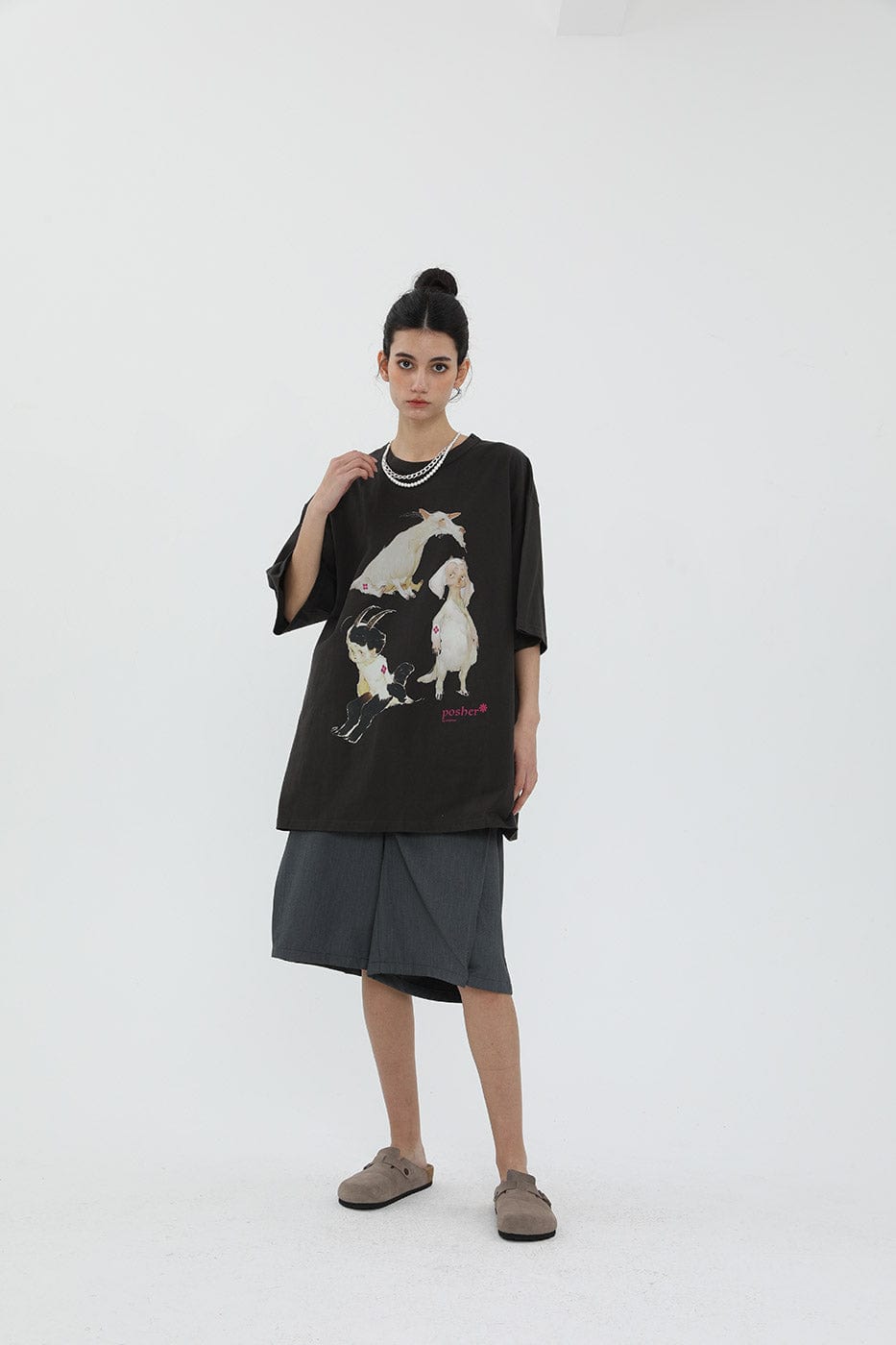MIICHOUS Cartoon Goat T-Shirt-T Shirt-S-White-Free Shipping Leatheretro