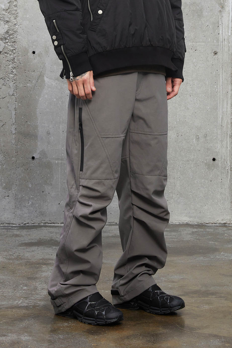 F2CE Deconstructed Crinkled Zipper Pants-Pants-S-Grey-Free Shipping Leatheretro