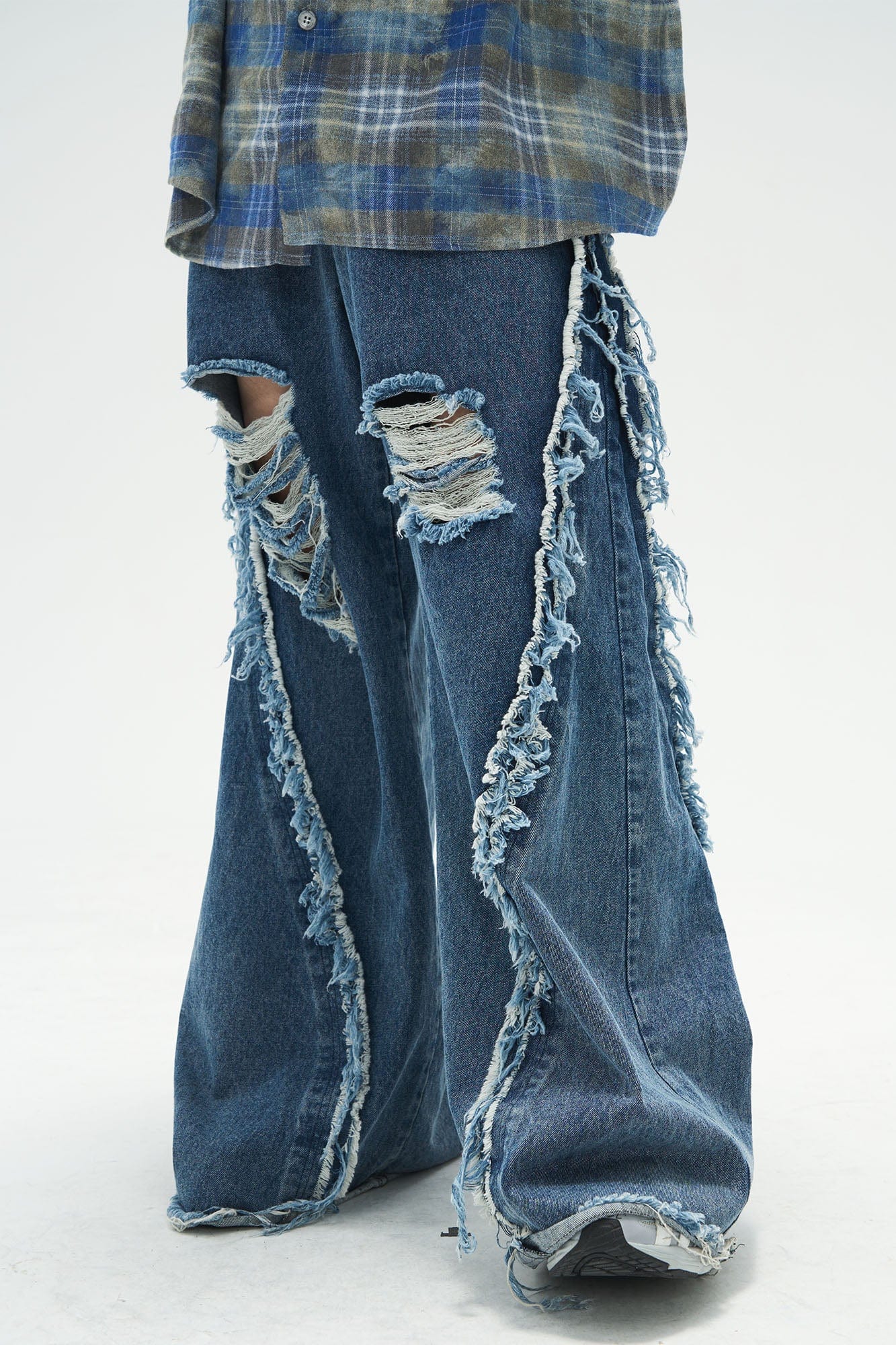 RELABEL Split Heavy-Distressed Washed Denim Pants-Jeans-XS-Free Shipping Leatheretro