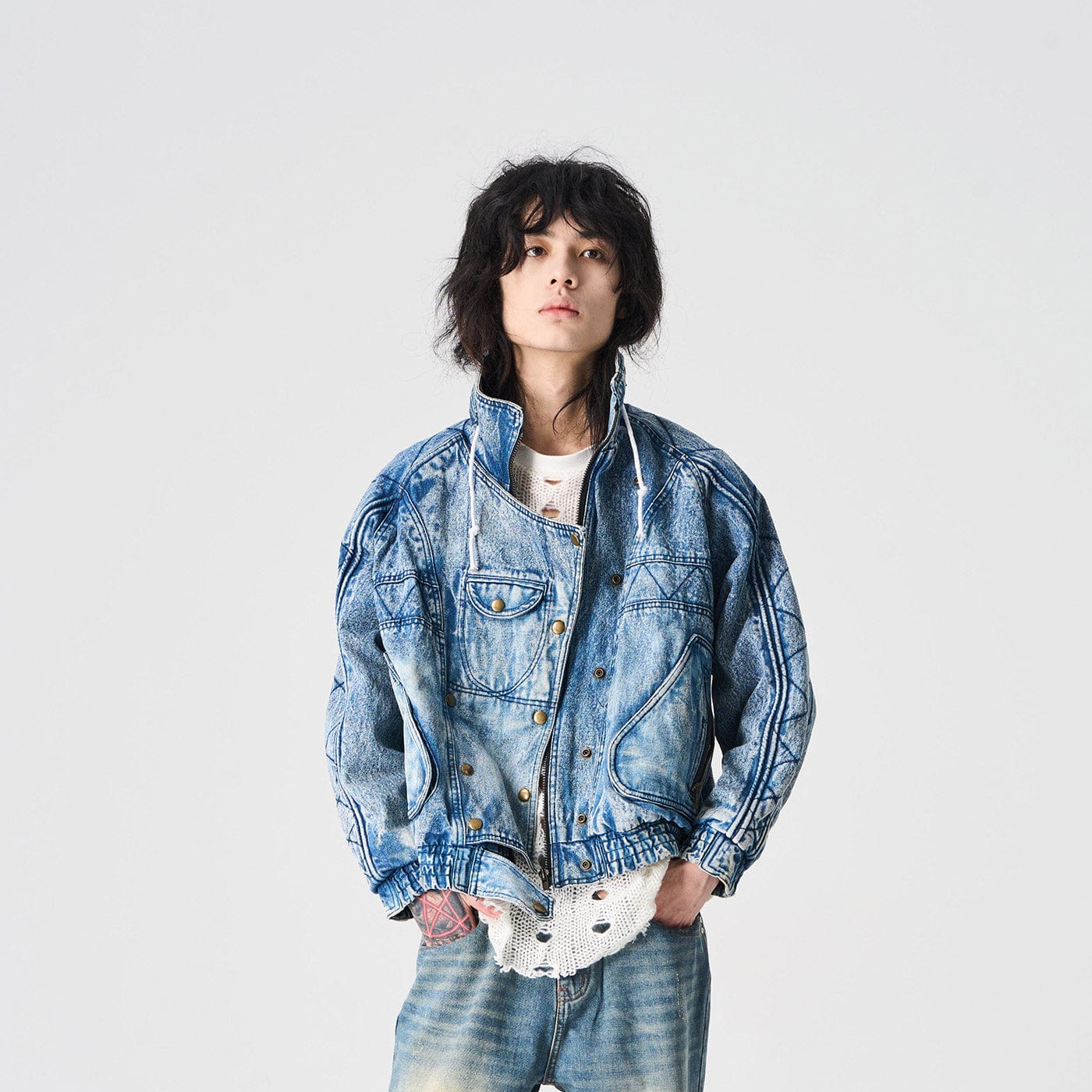 EPIC POETRY Deconstructed Washed Denim Biker Jacket-Jacket-S-Free Shipping Leatheretro