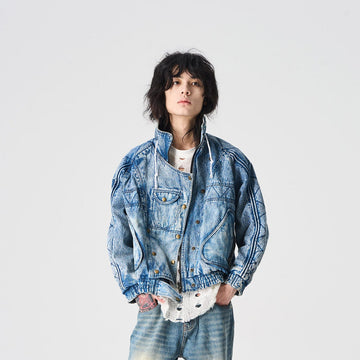 EPIC POETRY Deconstructed Washed Denim Biker Jacket-Jacket-S-Free Shipping Leatheretro