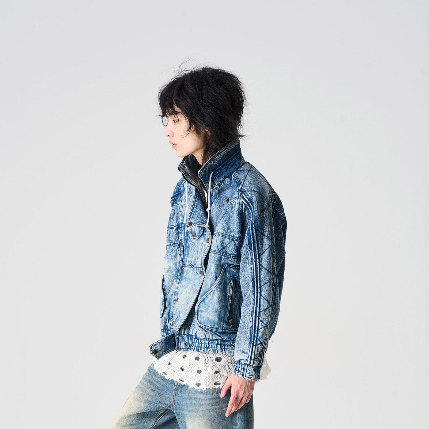 EPIC POETRY Deconstructed Washed Denim Biker Jacket-Jacket-S-Free Shipping Leatheretro