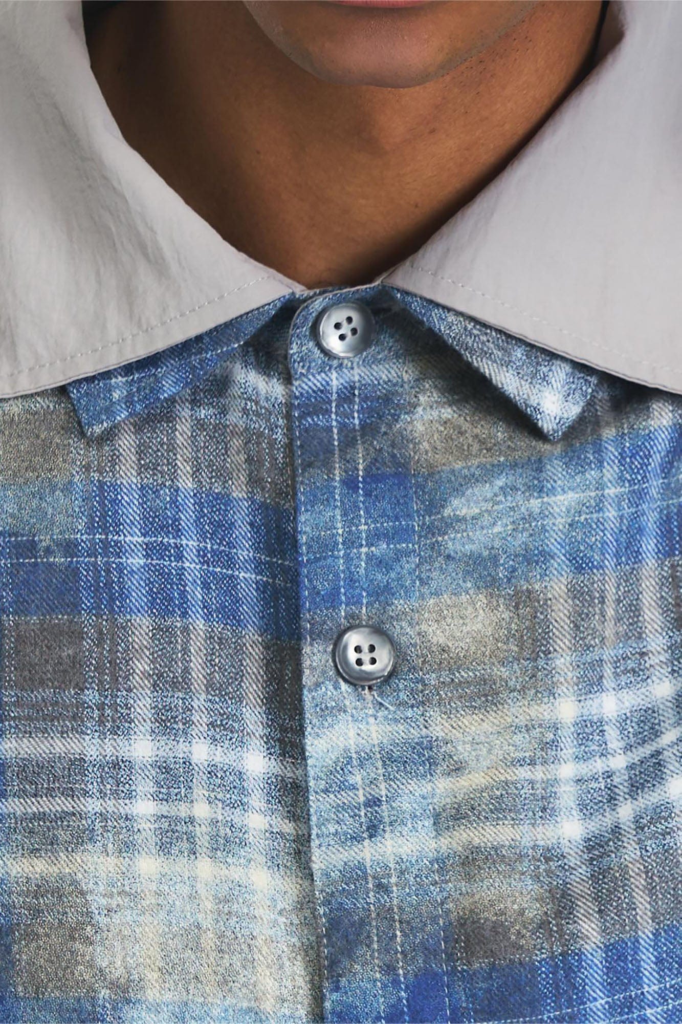 RELABEL Washed Plaid Tie-Dye Contrast-Collar Shirt-Shirt-S-Free Shipping Leatheretro