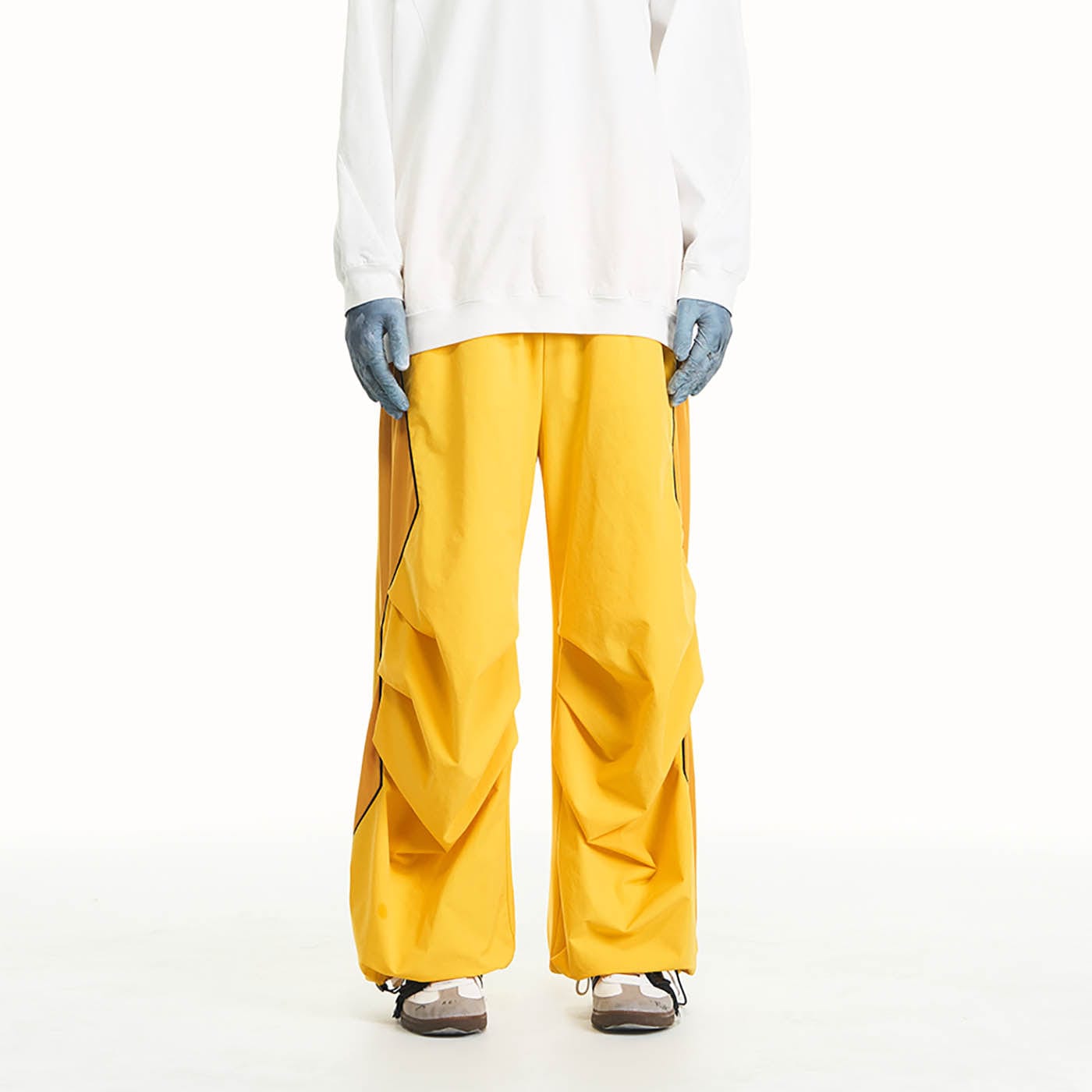 RELABEL Zig-Zag Spliced Pleated Parachute Pants-Pants-S-Free Shipping Leatheretro