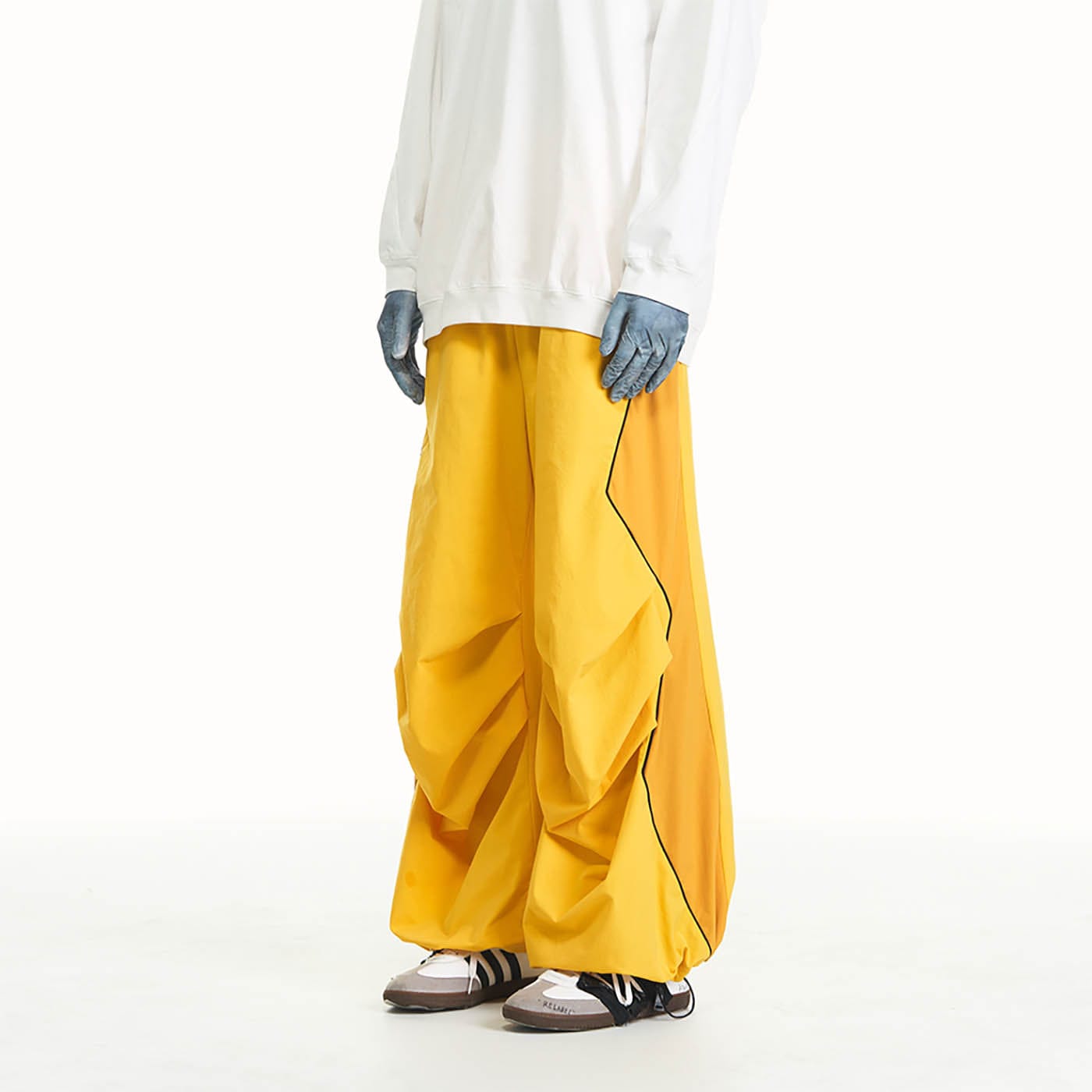RELABEL Zig-Zag Spliced Pleated Parachute Pants-Pants-S-Free Shipping Leatheretro